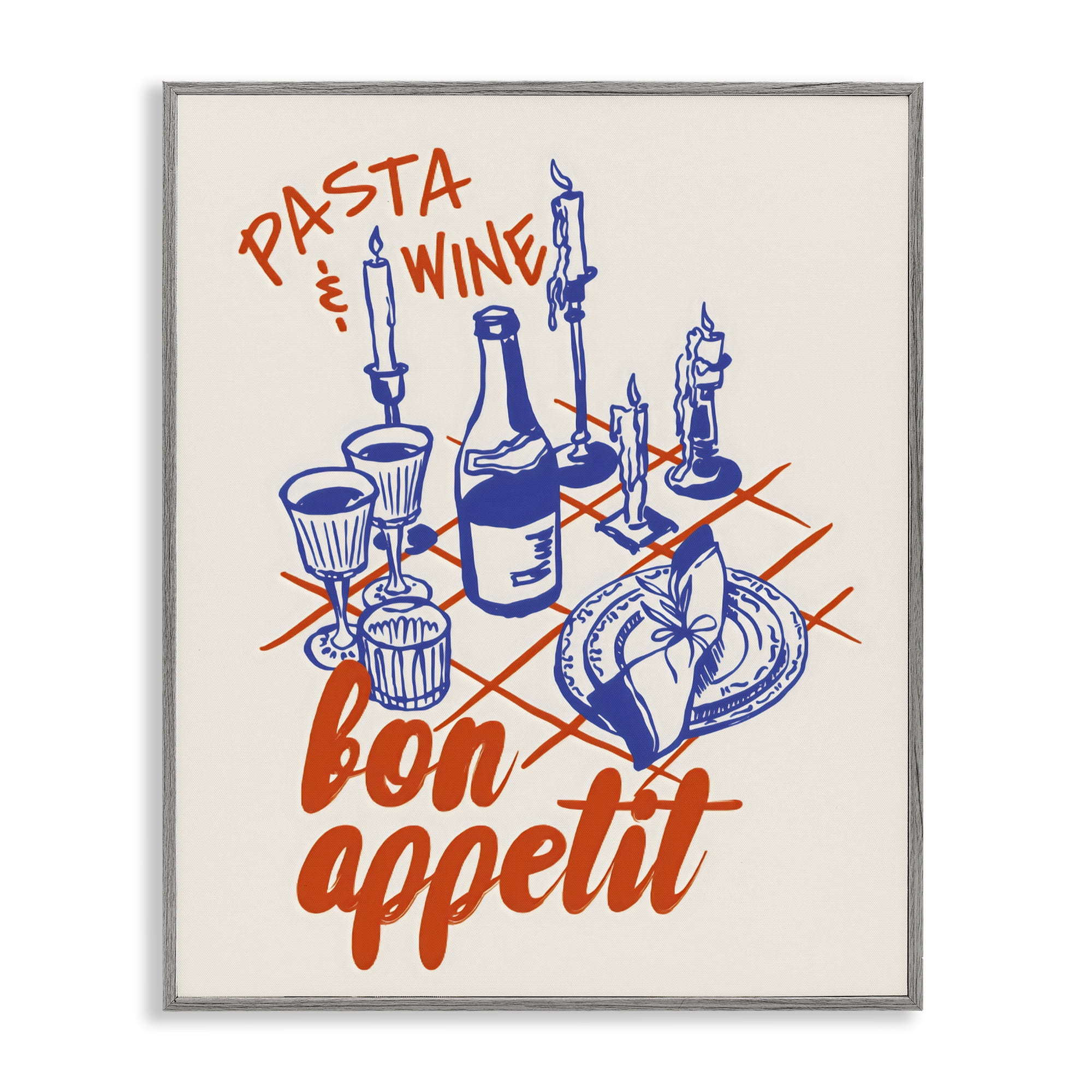 Stupell Industries Pasta & Wine Bon Appetit Gray Framed Giclee Art, design by The Prints Vibe