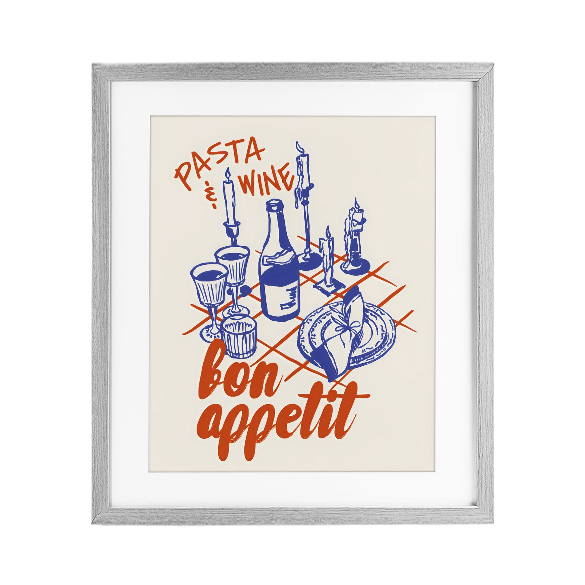Stupell Industries Pasta & Wine Bon Appetit Gray Framed Print Under Glass, design by The Prints Vibe