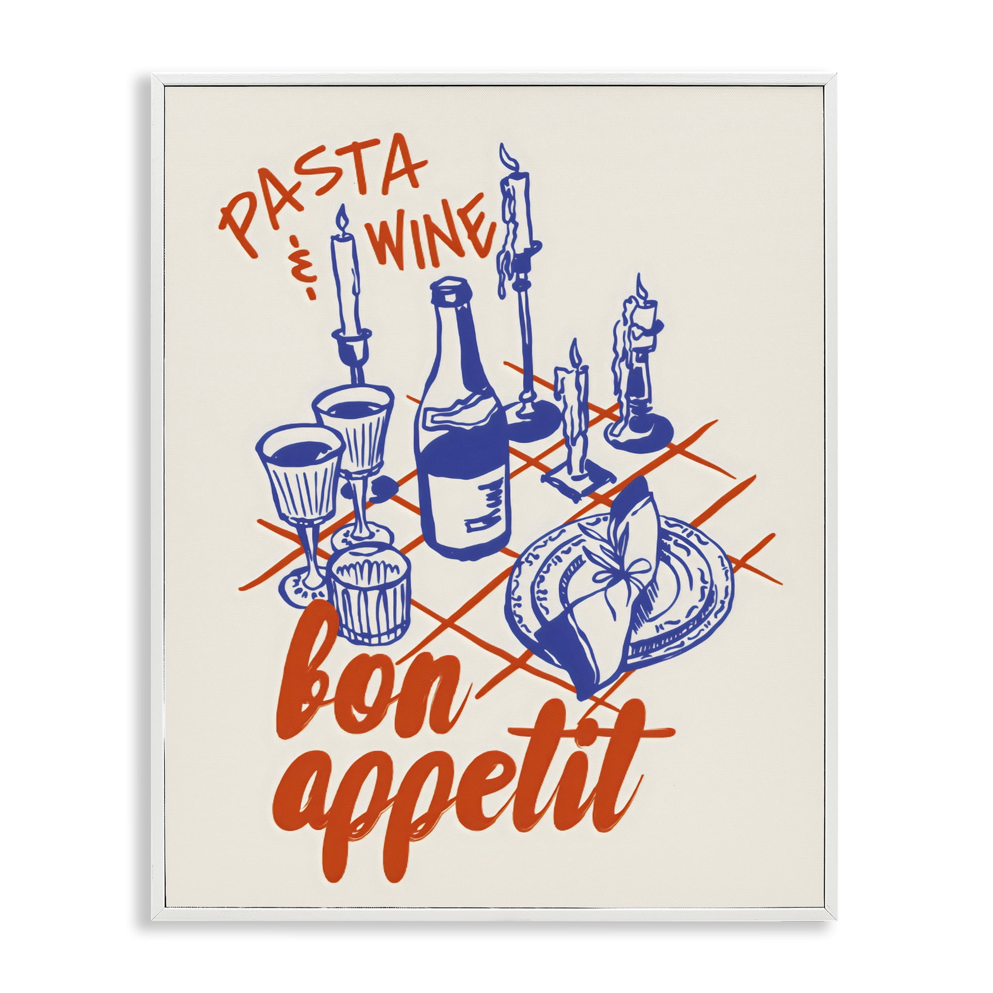Stupell Industries Pasta & Wine Bon Appetit White Framed Giclee Art, design by The Prints Vibe