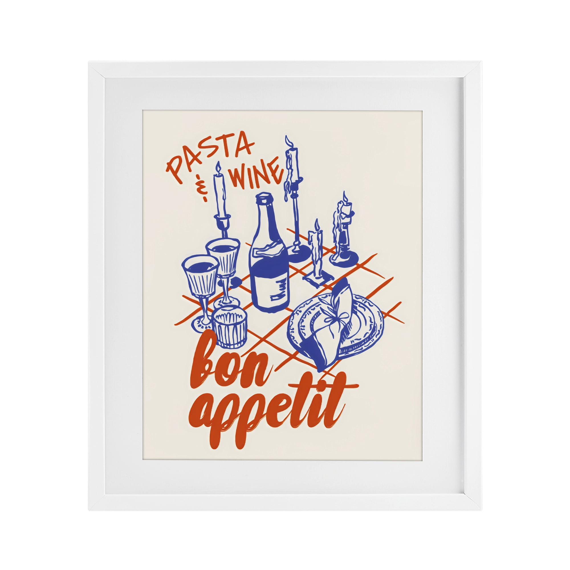 Stupell Industries Pasta & Wine Bon Appetit White Framed Print Under Glass, design by The Prints Vibe