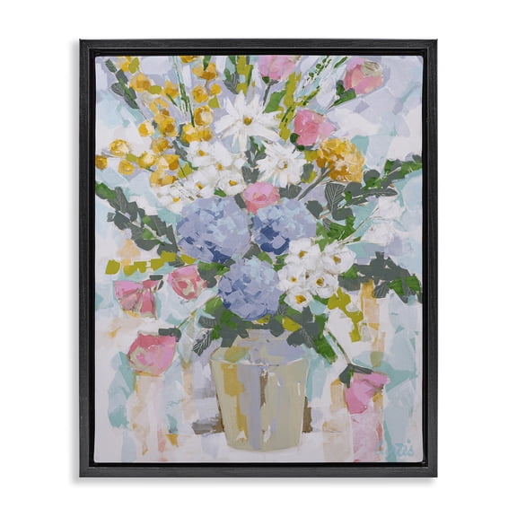Stupell Industries Pastel Abstract Bouquet Floral Painting Black Floater Framed Canvas Art Print Wall Art, 17 x 21