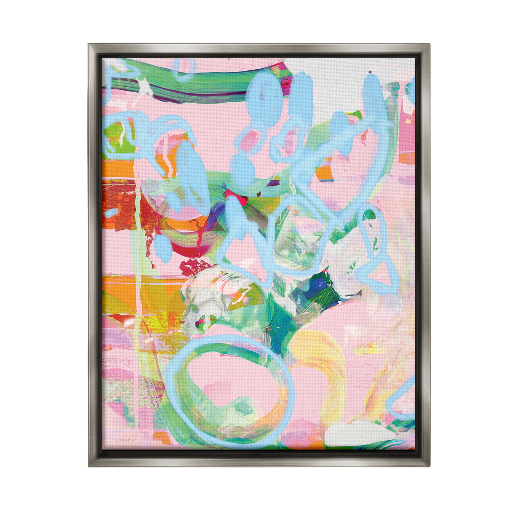 Stupell Industries Pastel Abstract Expression Abstract Painting Gray Floater Framed Canvas Art Print Wall Art, 25 x 31