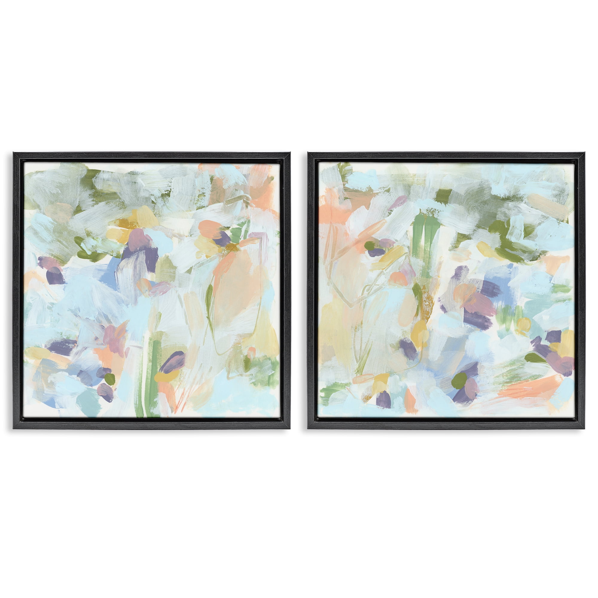 Stupell Industries Pastel Abstract Expressions Abstract Painting Black Floater Framed Canvas Art Print Wall Art, 18 x 18, Set of 2
