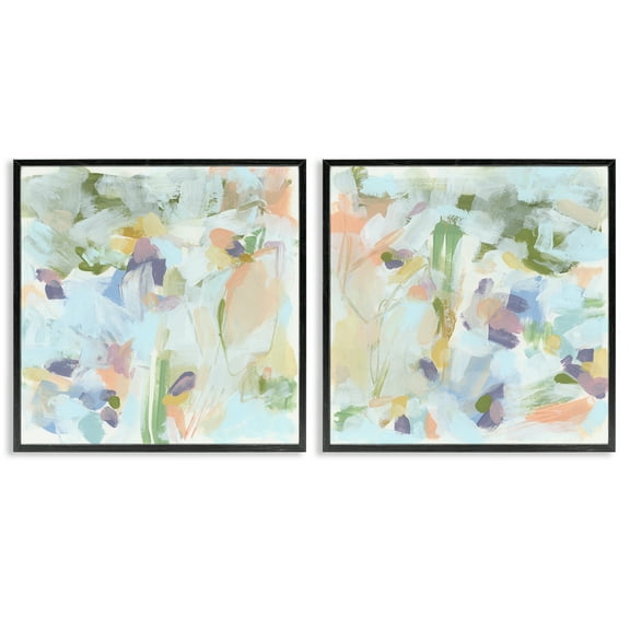 Stupell Industries Pastel Abstract Expressions Abstract Painting Black Framed Art Print Wall Art, 12 x 12, Set of 2