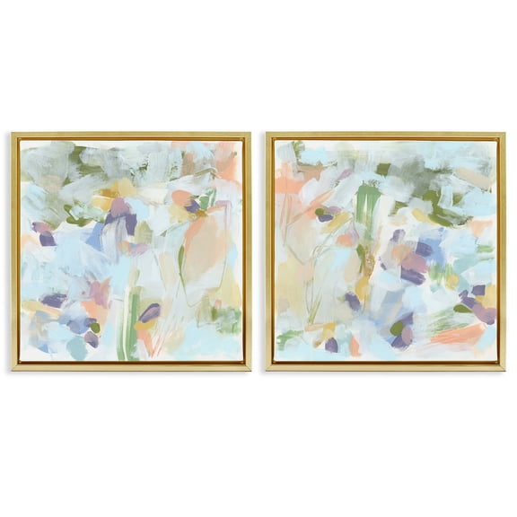 Stupell Industries Pastel Abstract Expressions Abstract Painting Gold Floater Framed Canvas Art Print Wall Art, 25 x 25, Set of 2