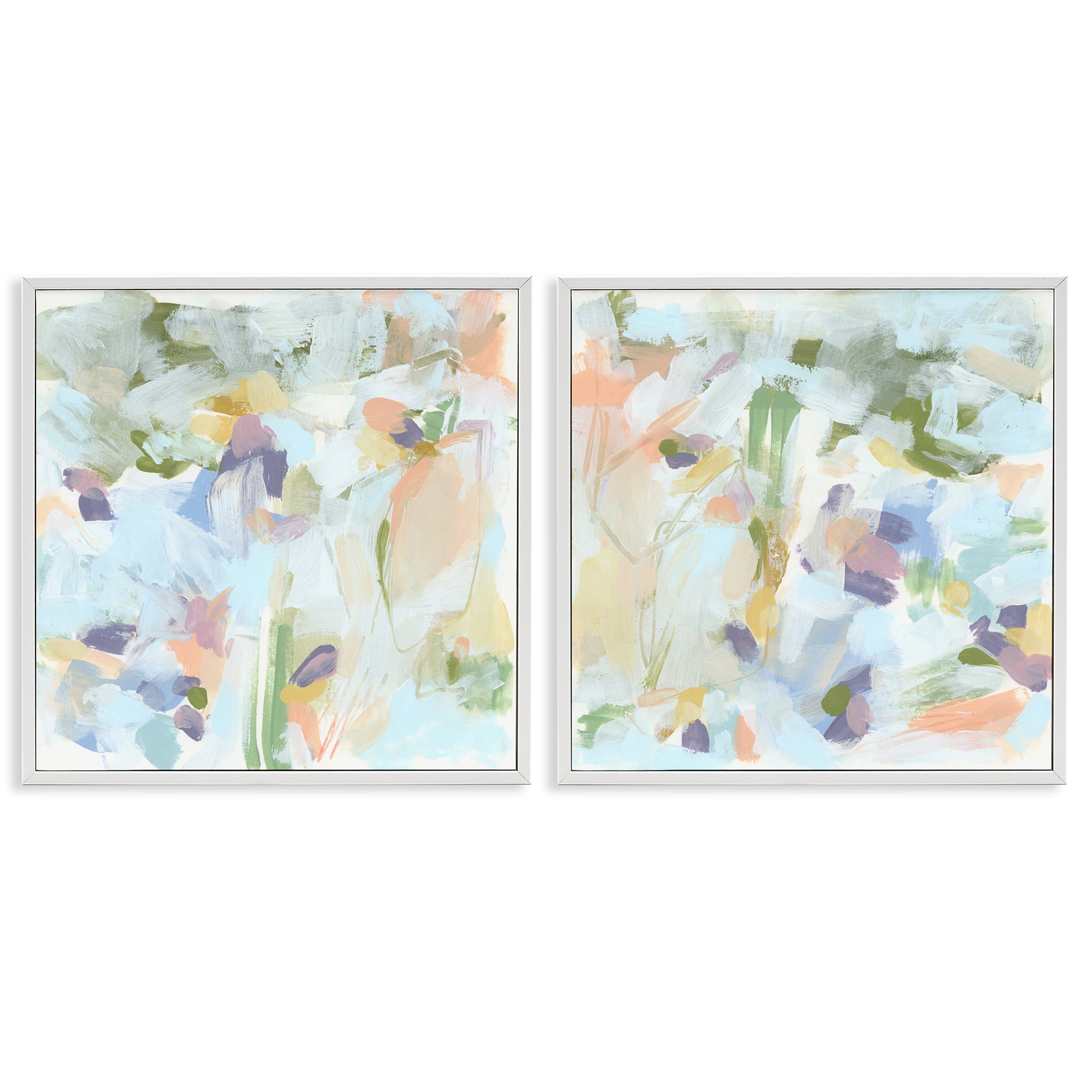 Stupell Industries Pastel Abstract Expressions Abstract Painting White Framed Art Print Wall Art, 17 x 17, Set of 2