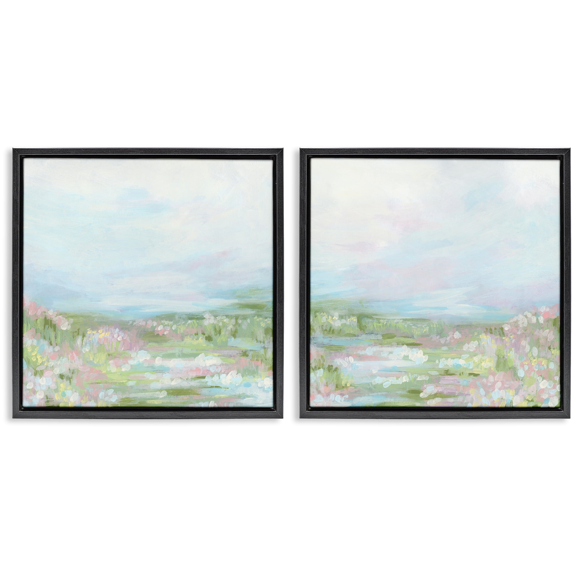 Stupell Industries Pastel Abstract Spring Field Landscape & Nature Painting Black Floater Framed Canvas Art Print Wall Art, 25 x 25, Set of 2