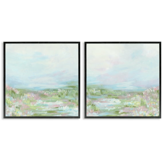 Stupell Industries Pastel Abstract Spring Field Landscape & Nature Painting Black Framed Art Print Wall Art, 12 x 12, Set of 2