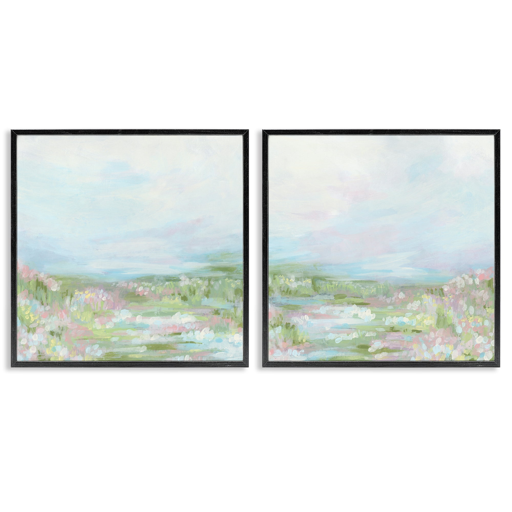 Stupell Industries Pastel Abstract Spring Field Landscape & Nature Painting Black Framed Art Print Wall Art, 24 x 24, Set of 2