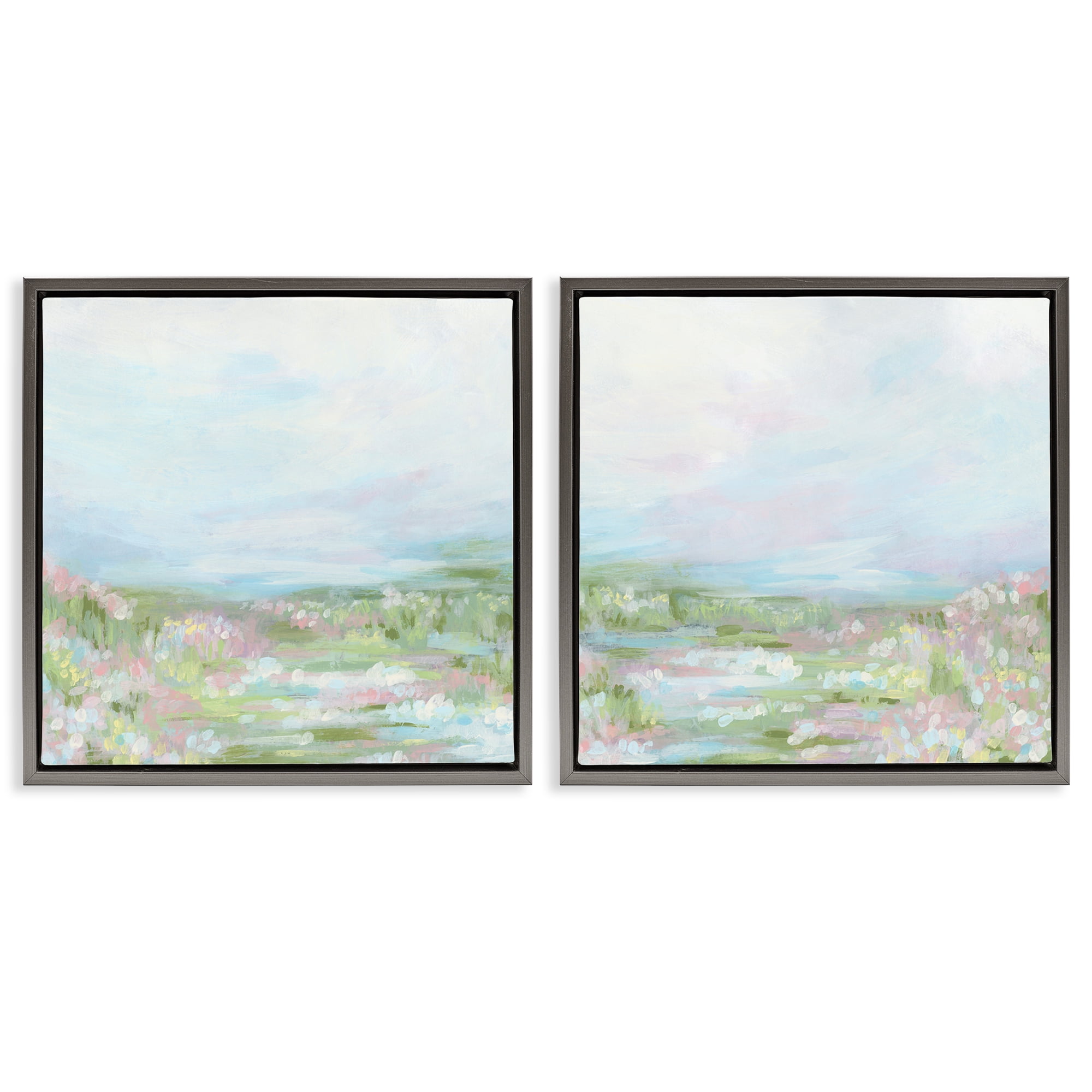Stupell Industries Pastel Abstract Spring Field Landscape & Nature Painting Gray Floater Framed Canvas Art Print Wall Art, 25 x 25, Set of 2