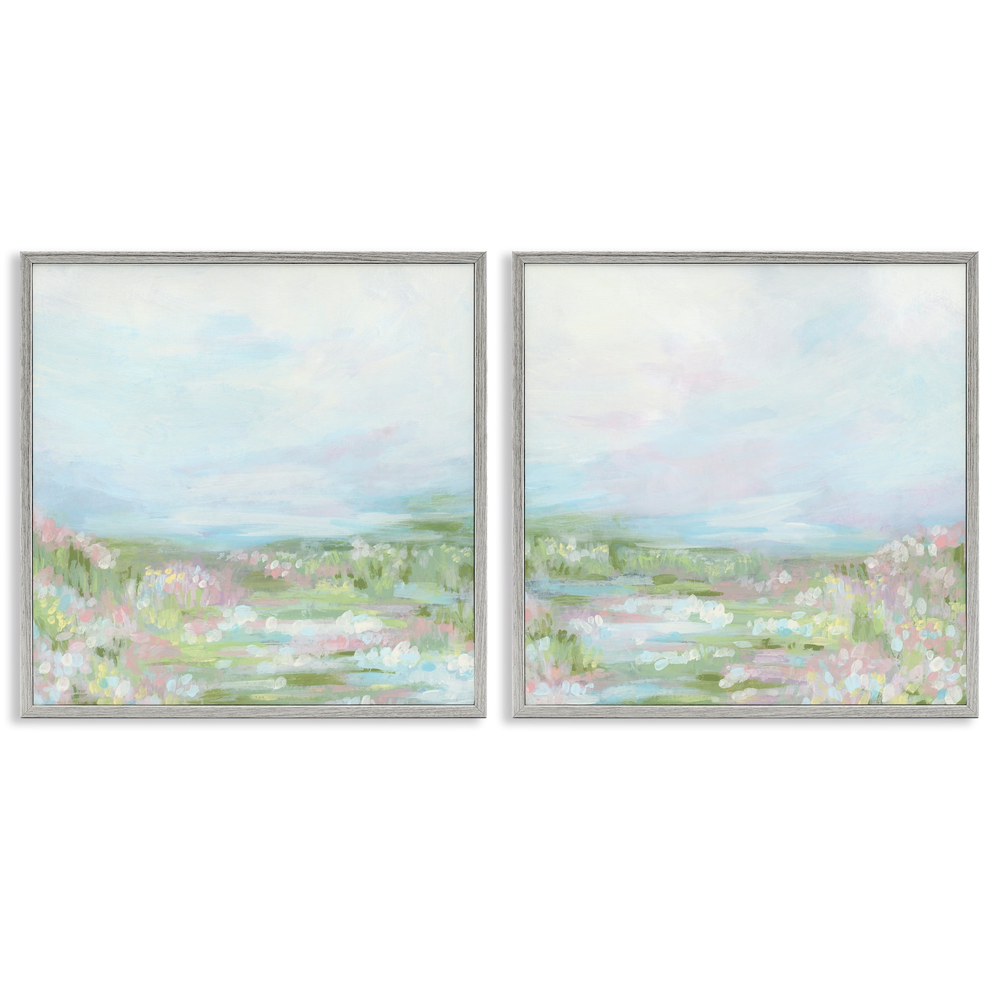 Stupell Industries Pastel Abstract Spring Field Landscape & Nature Painting Gray Framed Art Print Wall Art, 17 x 17, Set of 2