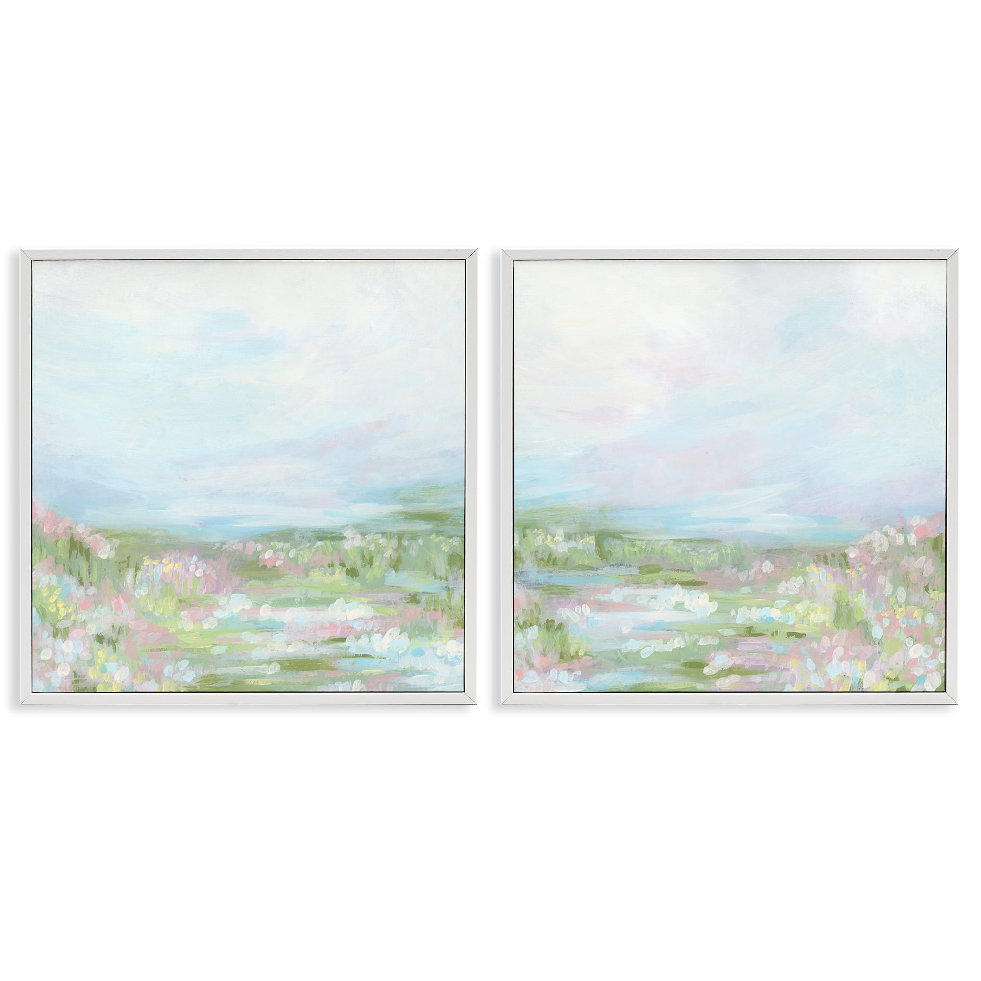Stupell Industries Pastel Abstract Spring Field Landscape & Nature Painting White Framed Art Print Wall Art, 12 x 12, Set of 2