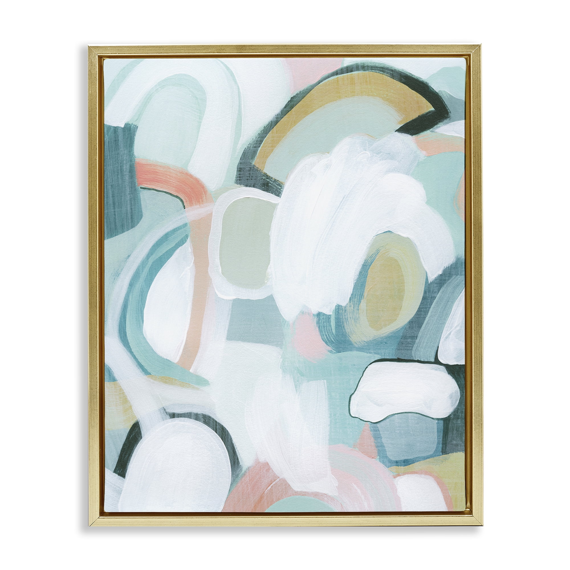 Stupell Industries Pastel Arched Forms Abstract Painting Gold Floater Framed Canvas Art Print Wall Art, 17 x 21