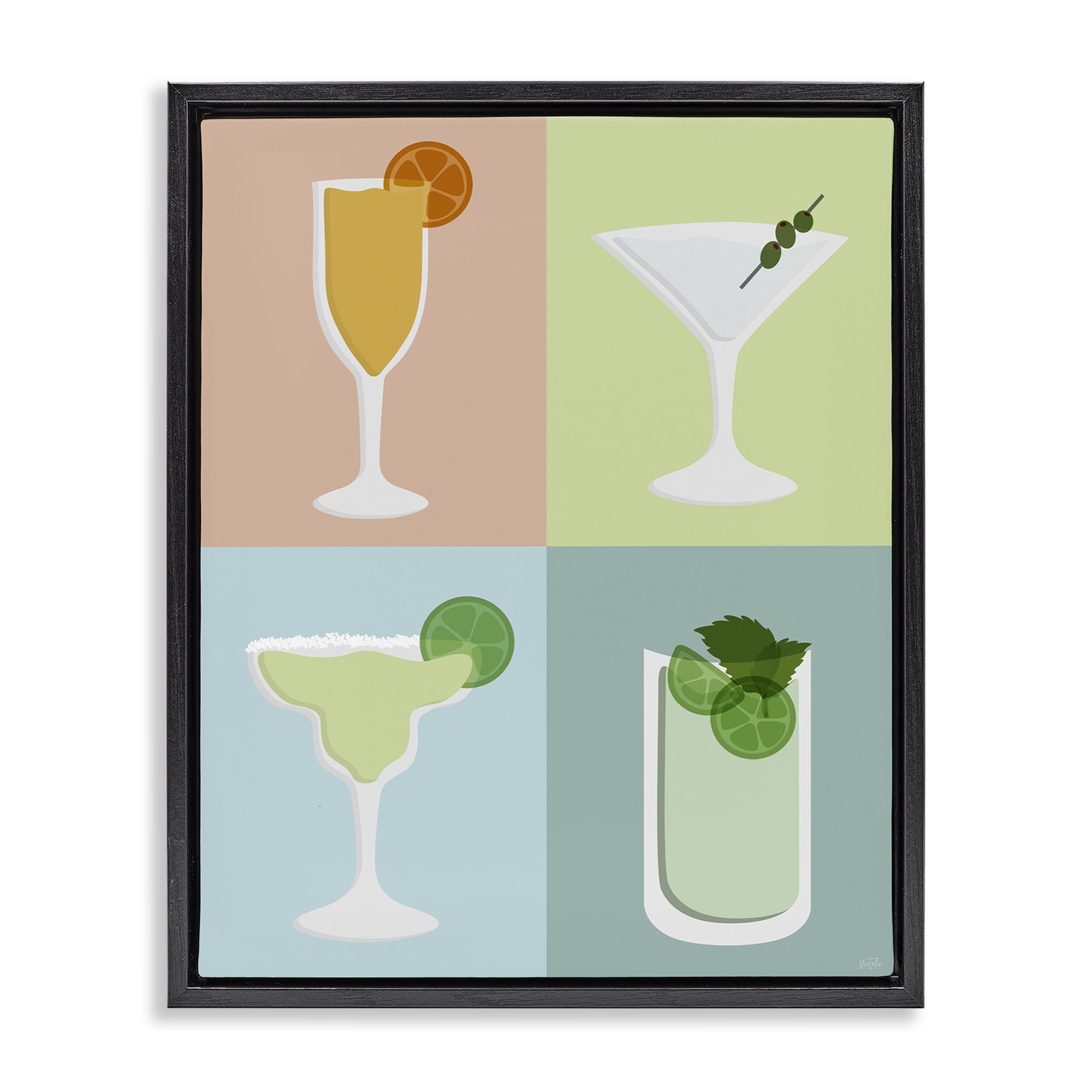 Stupell Industries Pastel Bar Cocktails Food & Beverage Painting Black Floater Framed Canvas Art Print Wall Art, 25 x 31