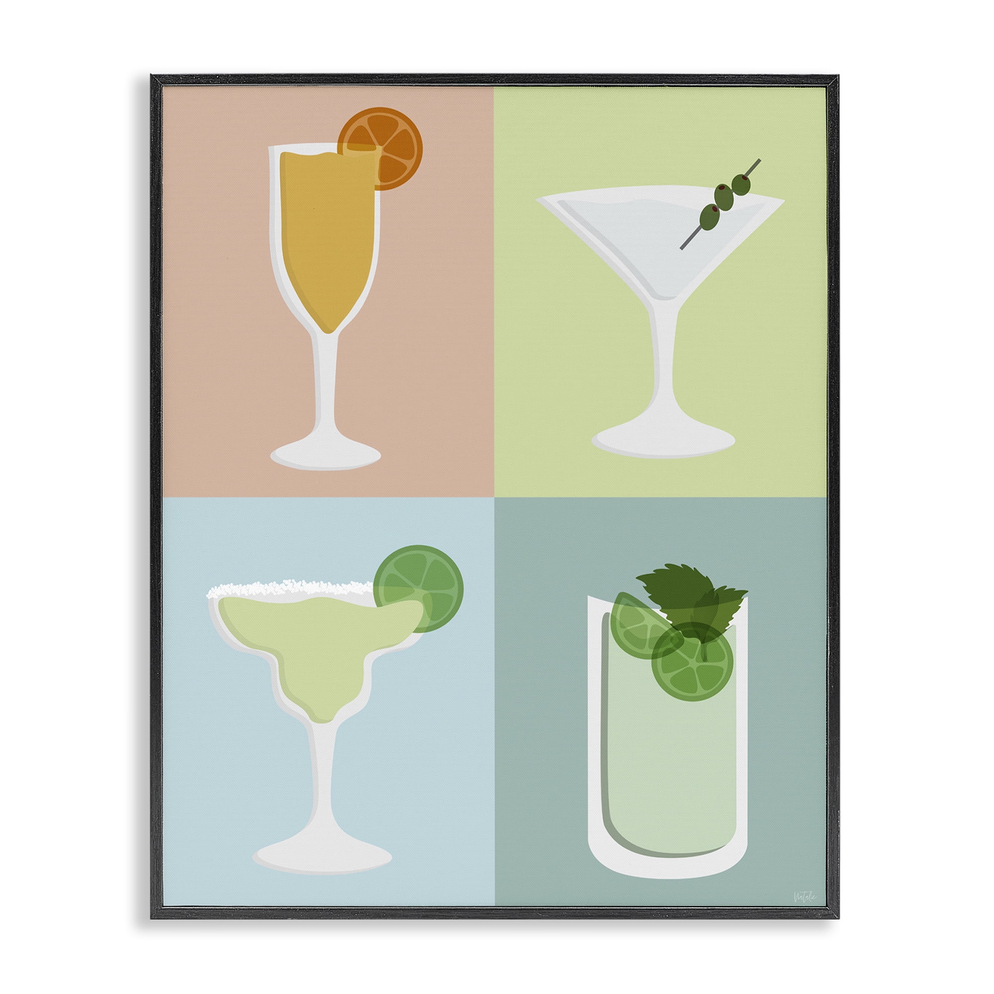 Stupell Industries Pastel Bar Cocktails Food & Beverage Painting Black Framed Art Print Wall Art, 16 x 20