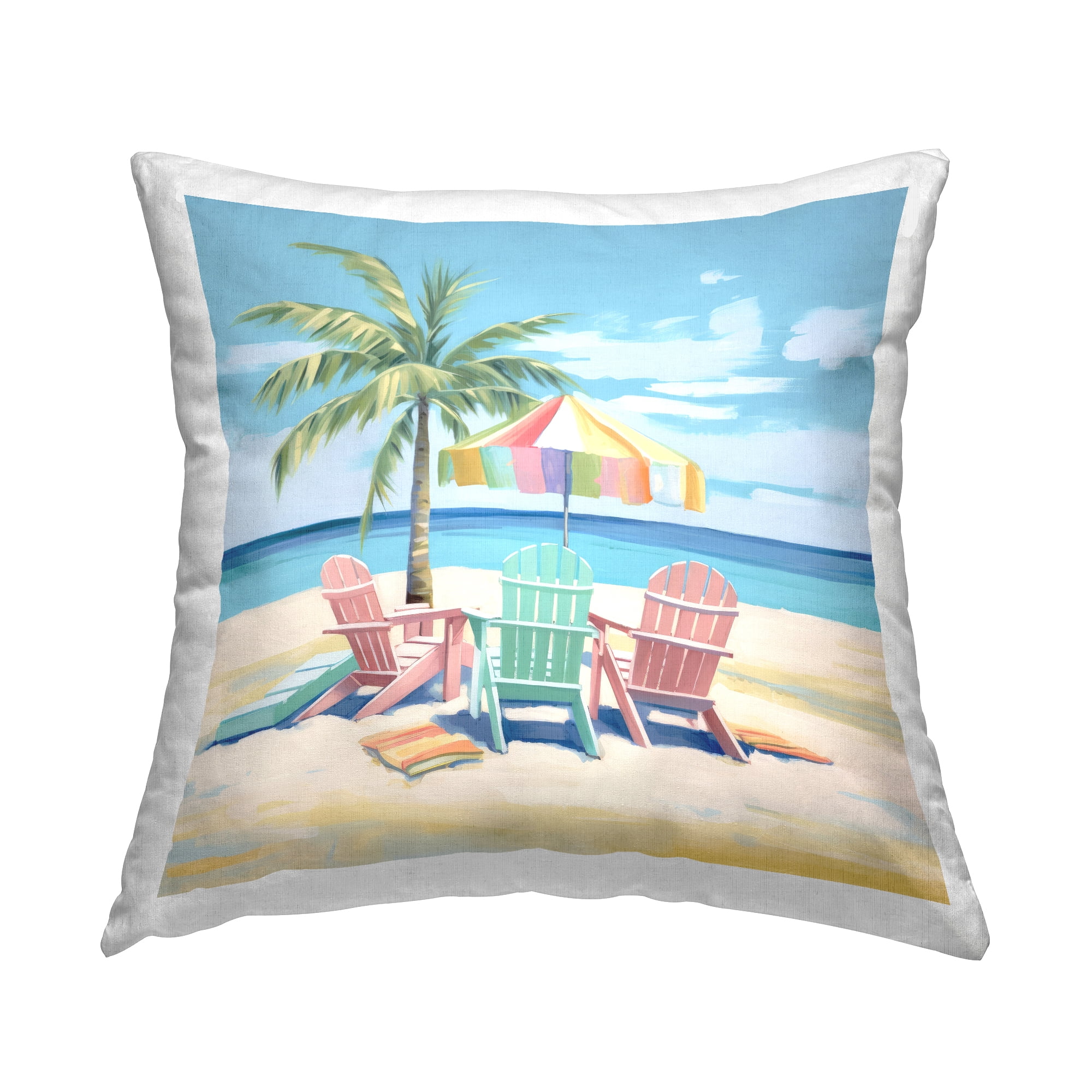 Stupell Industries Pastel Beach Chairs Decorative Printed Throw Pillow, 18 x 18