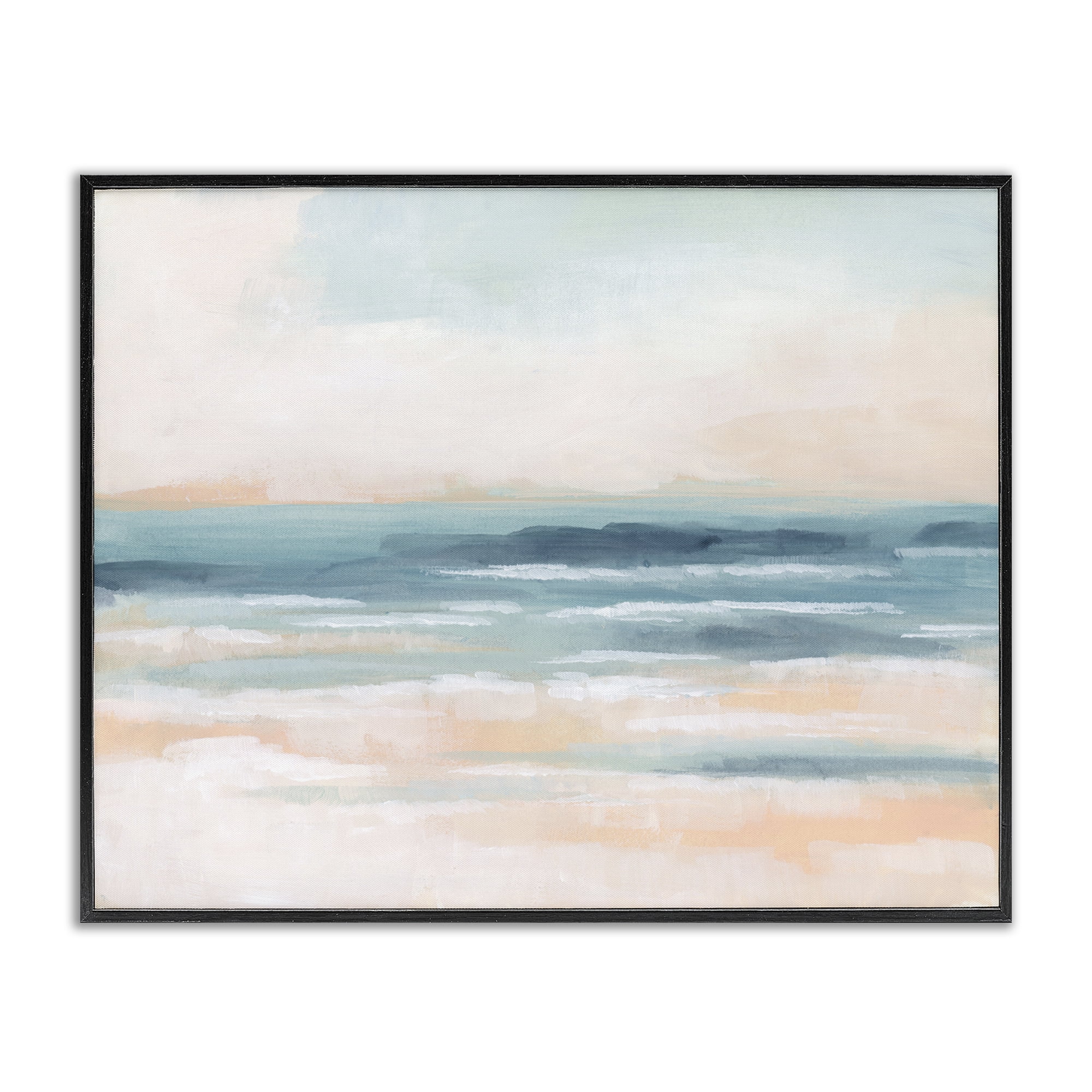 Stupell Industries Pastel Beach Coast Landscape Painting Black Framed Art Print Wall Art, 20 x 16