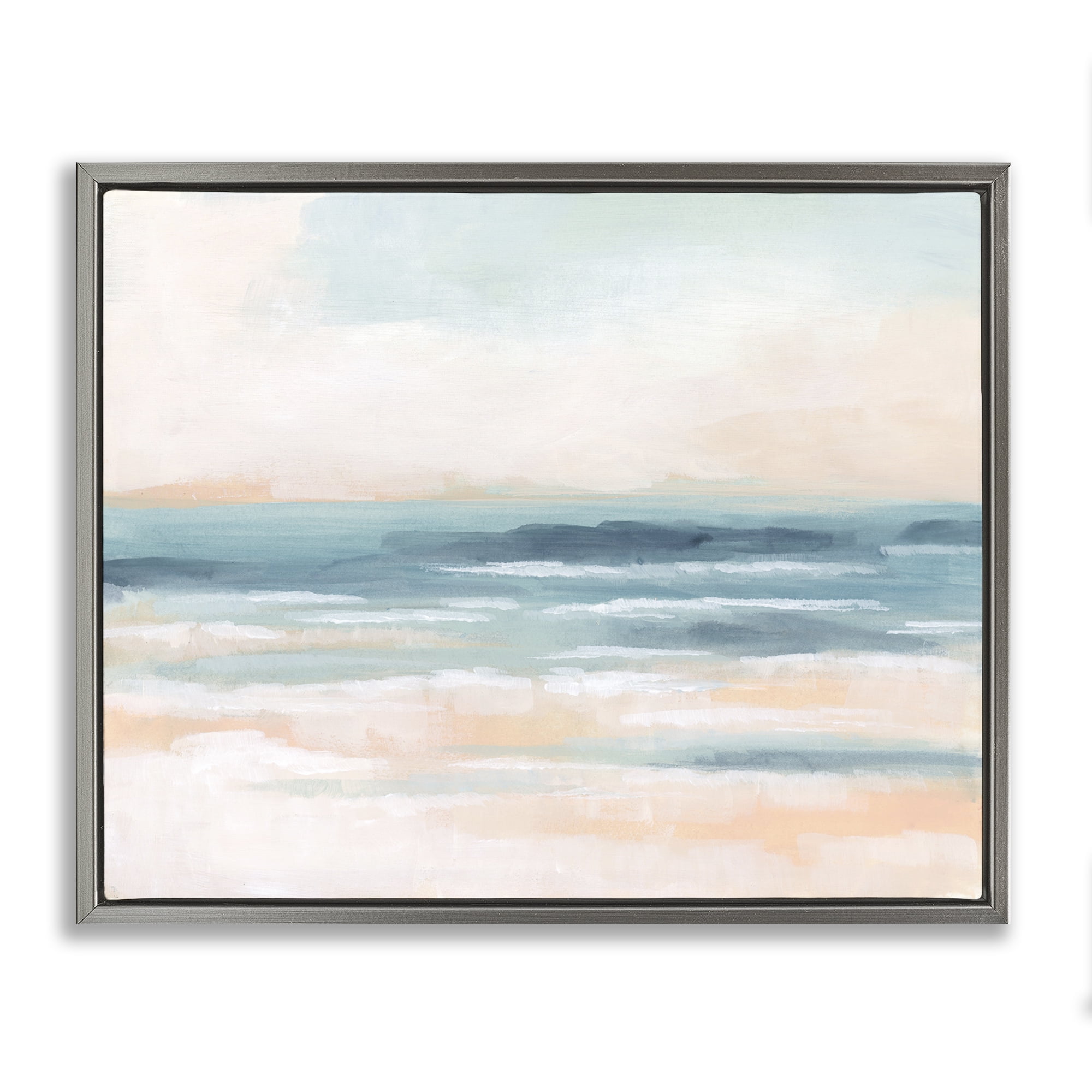 Stupell Industries Pastel Beach Coast Landscape Painting Gray Floater Framed Canvas Art Print Wall Art, 31 x 25