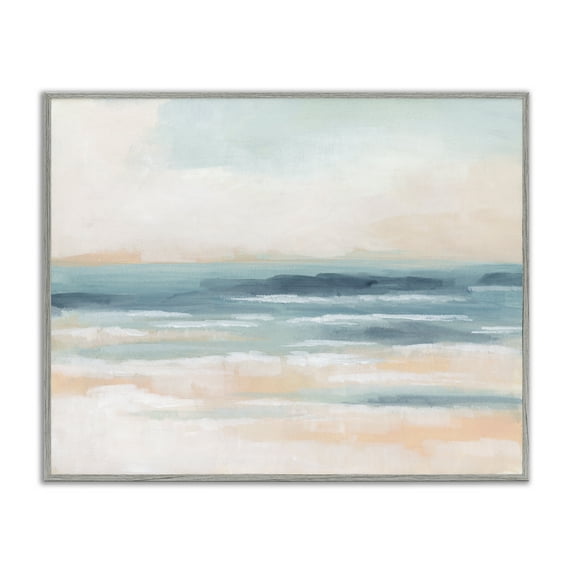 Stupell Industries Pastel Beach Coast Landscape Painting Gray Framed Art Print Wall Art, 20 x 16