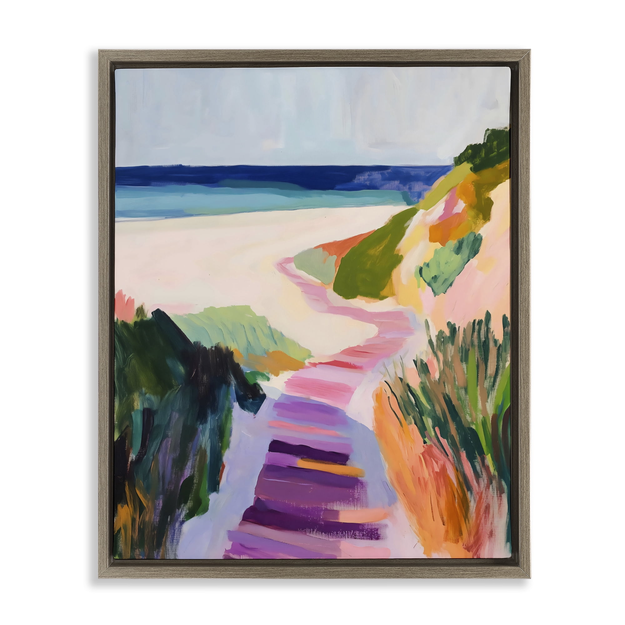 Stupell Industries Pastel Beach Pathway to Shore Brown Framed Floater Canvas Wall Art, design by The Prints Vibe