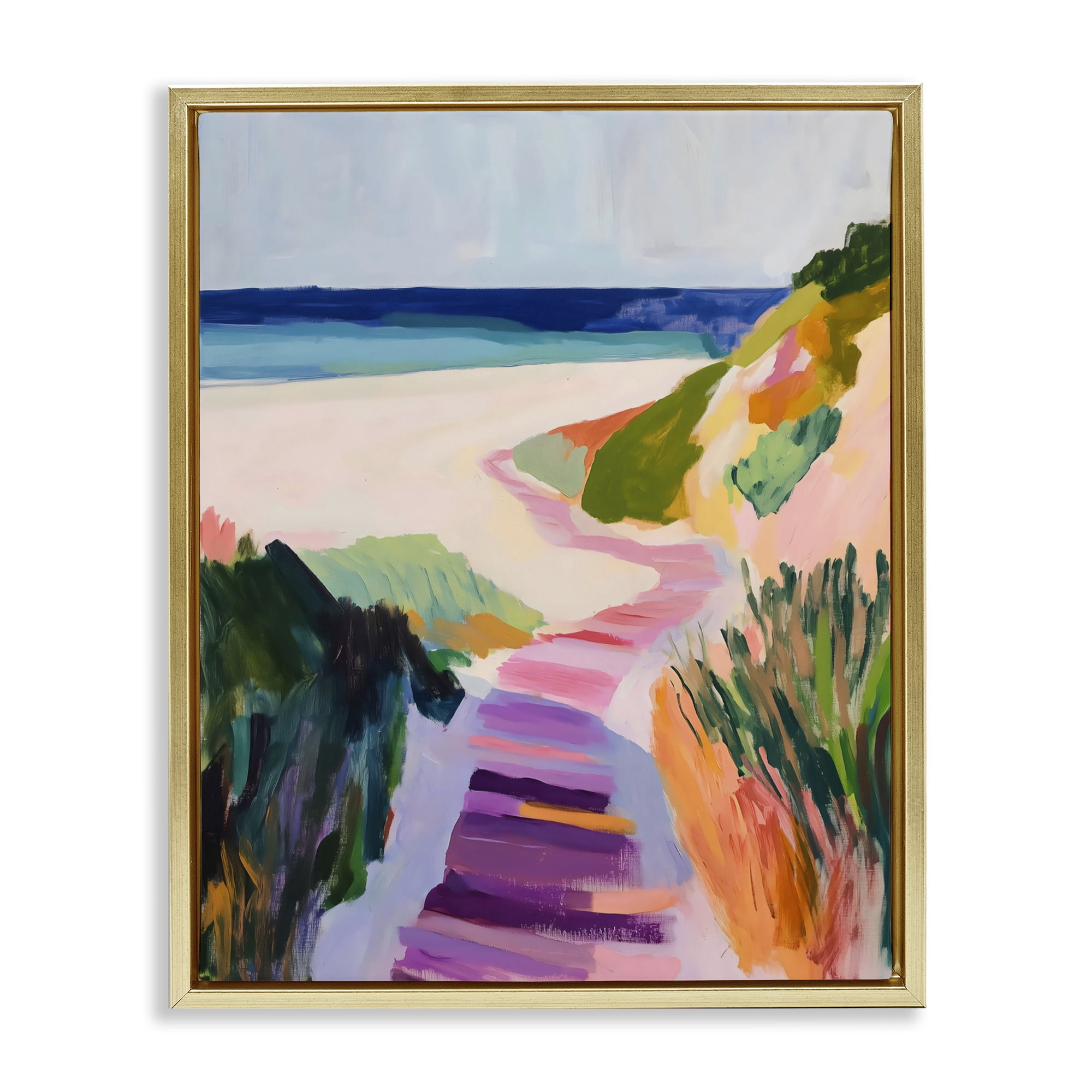 Stupell Industries Pastel Beach Pathway to Shore Gold Framed Floater Canvas Wall Art, design by The Prints Vibe