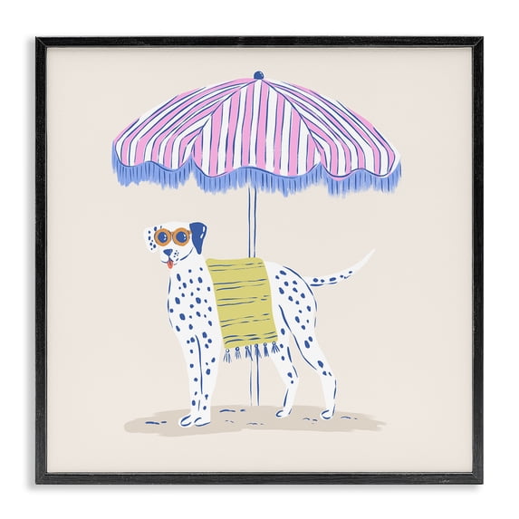Stupell Industries Pastel Beach Umbrella Dalmatian Black Framed Giclee Art design by Krissy Mast, 24 x 24