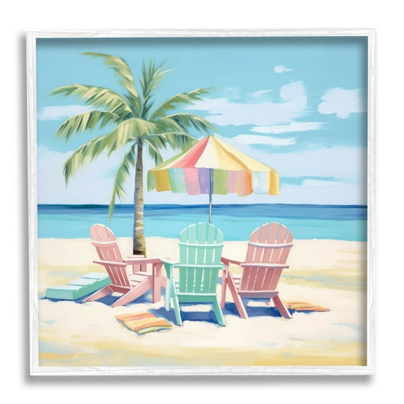 Stupell Industries Pastel Beach Umbrella Scene Landscape Painting White Framed Art Print Wall Art, 17 x 17