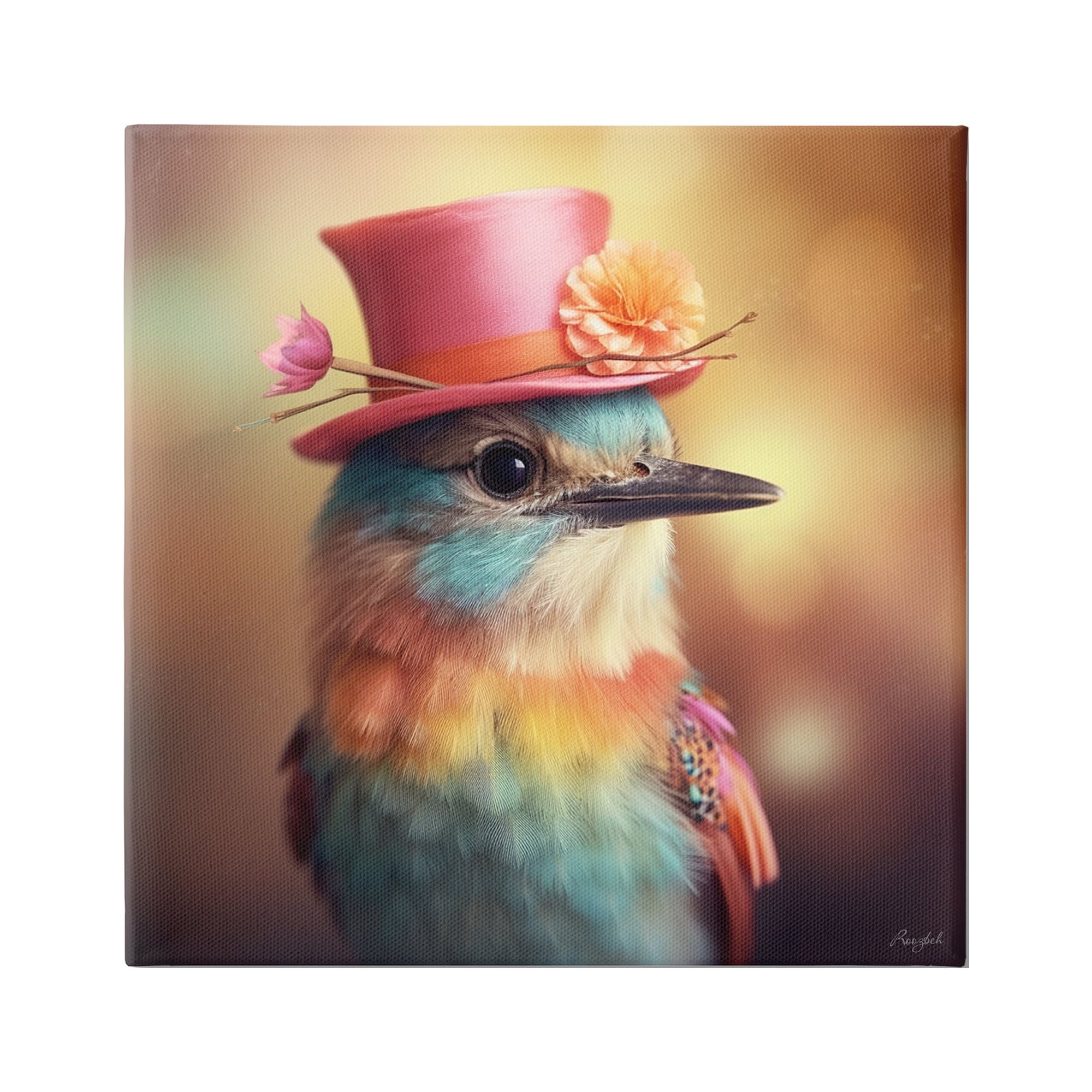 Pastel Bird in Hat Canvas Print, 24" x 24"