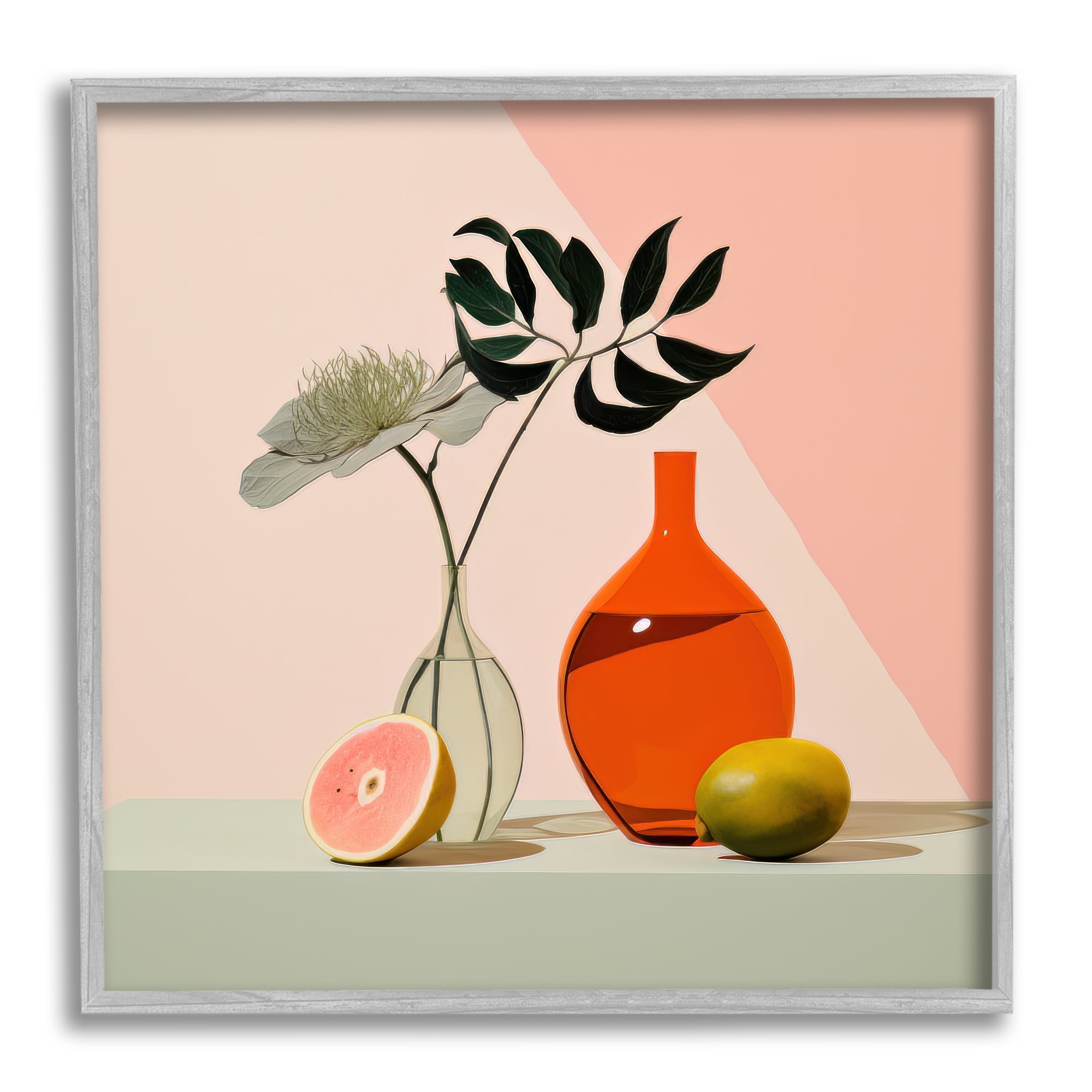 Stupell Industries Pastel Blocked Still Life Botanical & Floral Painting Gray Framed Art Print Wall Art, 24 x 24
