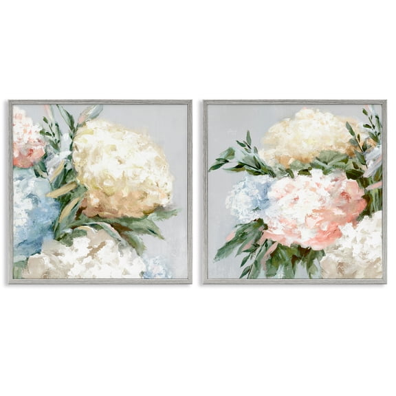 Stupell Industries Pastel Blooming Hydrangeas Plants & Flowers Painting Gray Framed Art Print Wall Art, 12 x 12, Set of 2
