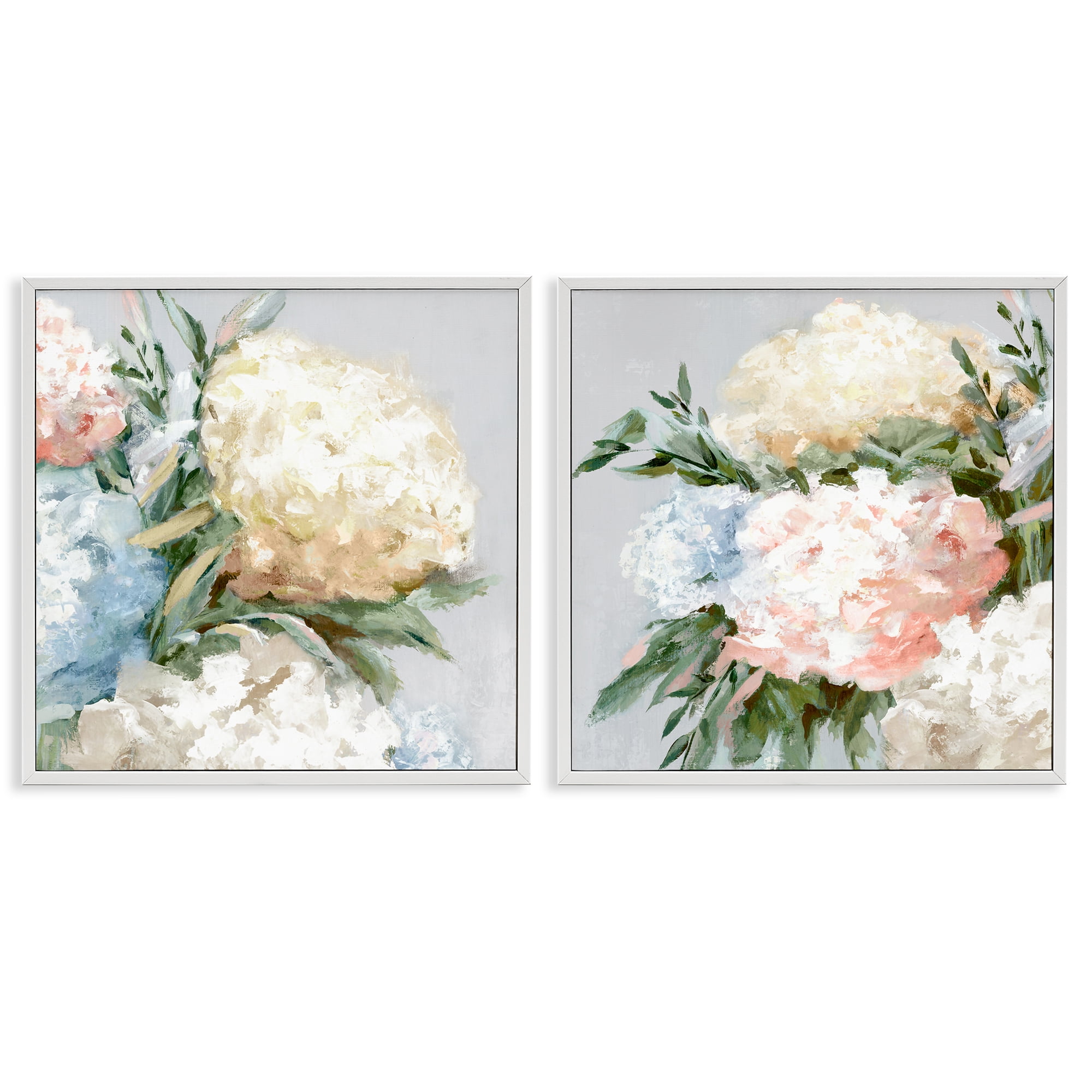 Stupell Industries Pastel Blooming Hydrangeas Plants & Flowers Painting White Framed Art Print Wall Art, 17 x 17, Set of 2