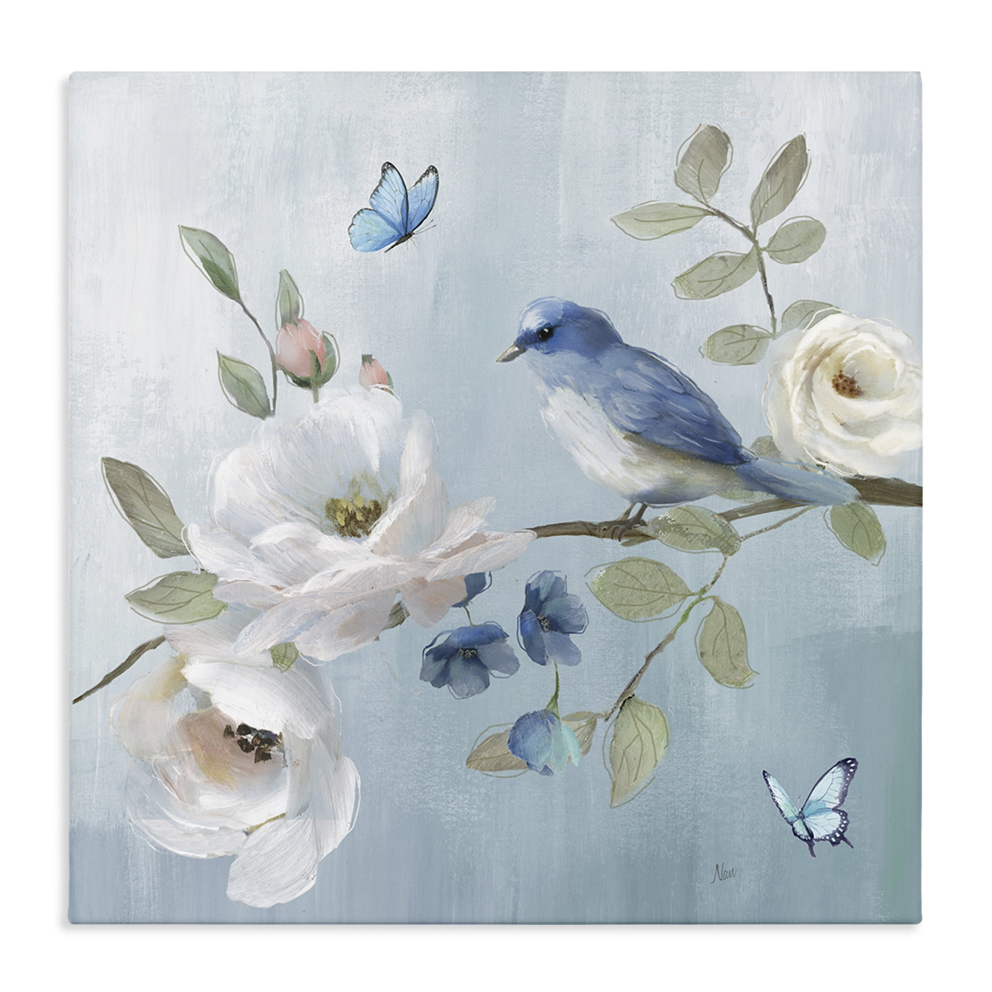 Stupell Industries Pastel Blue Bird Blooms Canvas Wall Art, design by Nan