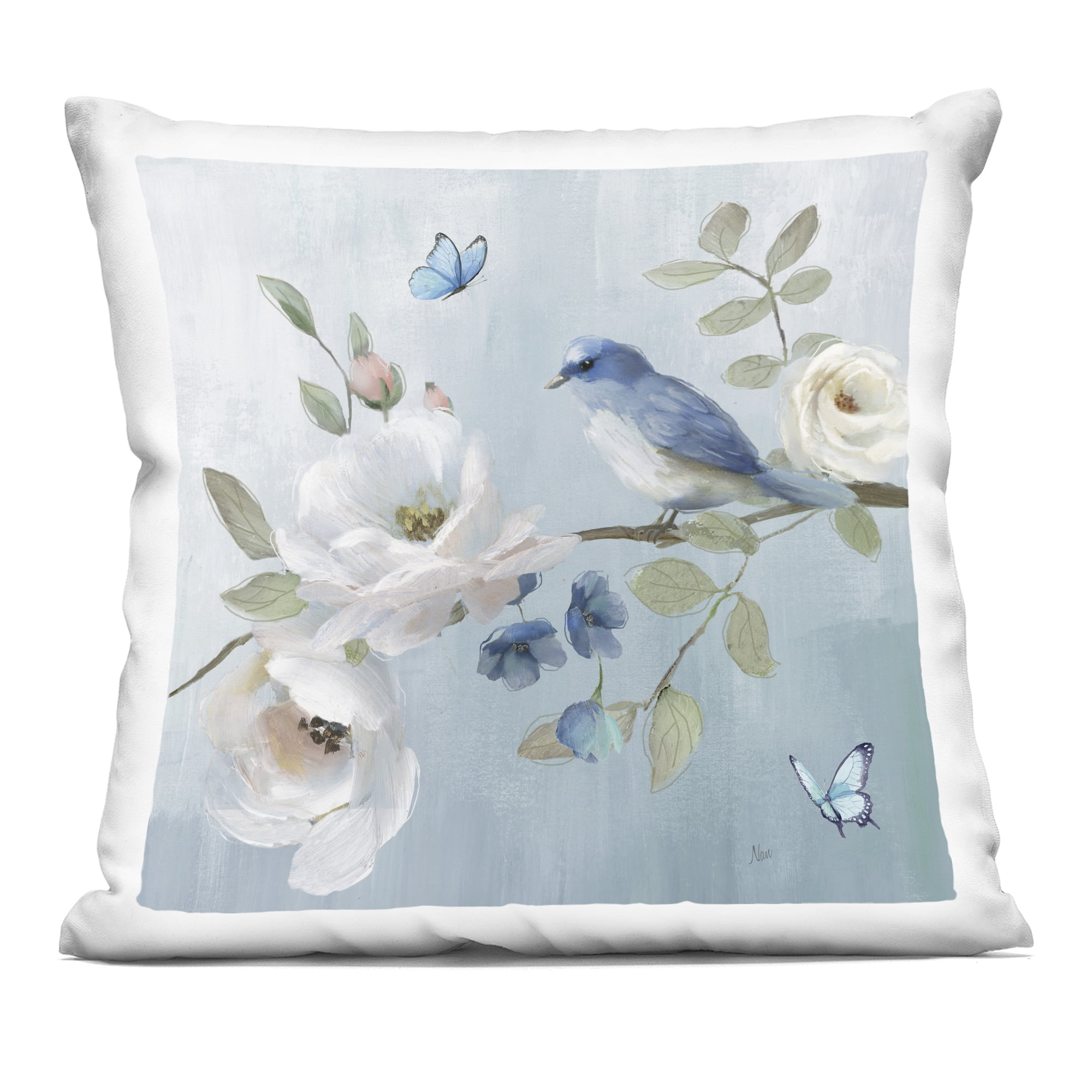 Stupell Industries Pastel Blue Bird Blooms Decorative Printed Throw Pillow, design by Nan, 18 x 7 x 18