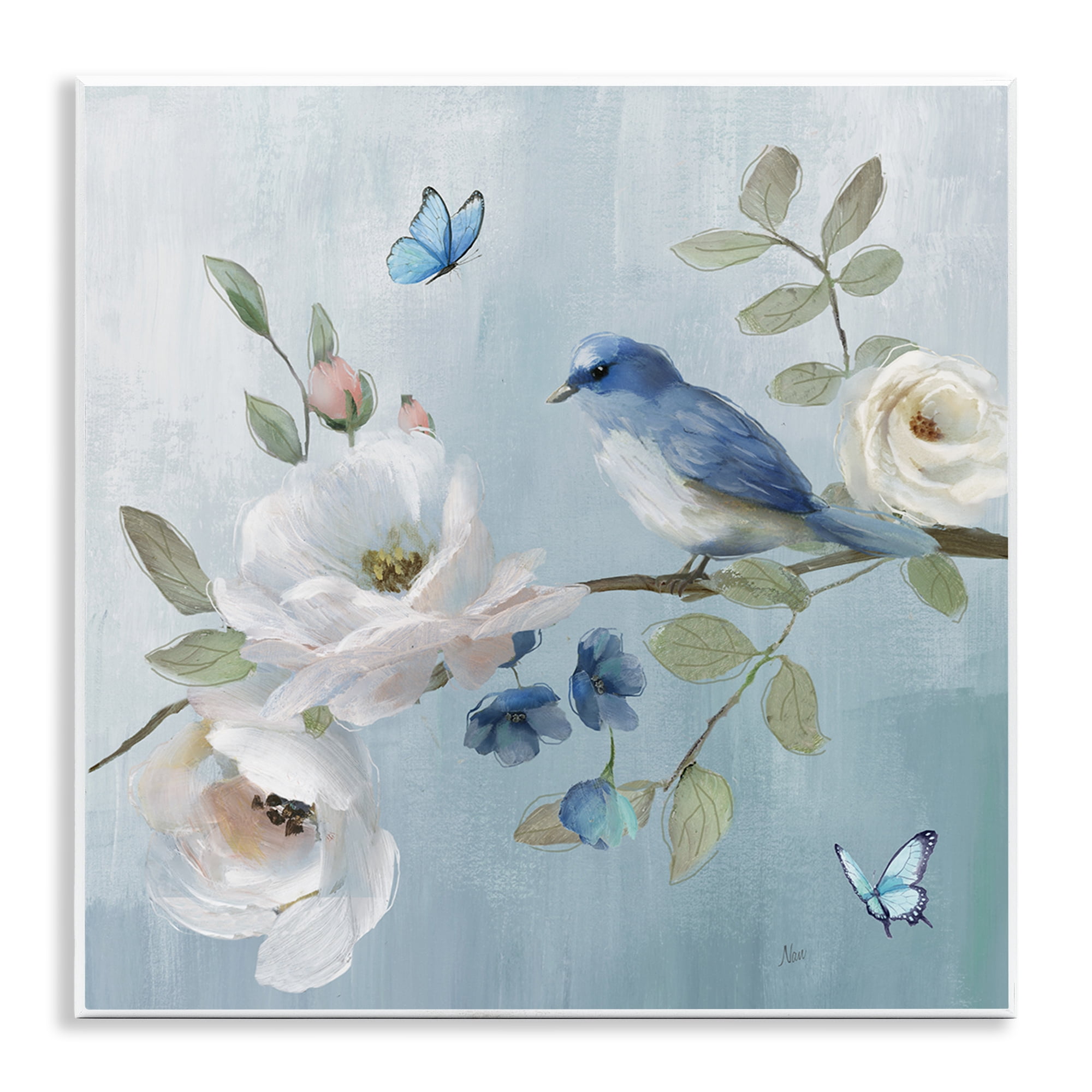 Stupell Industries Pastel Blue Bird Blooms Wall Plaque Art, design by Nan
