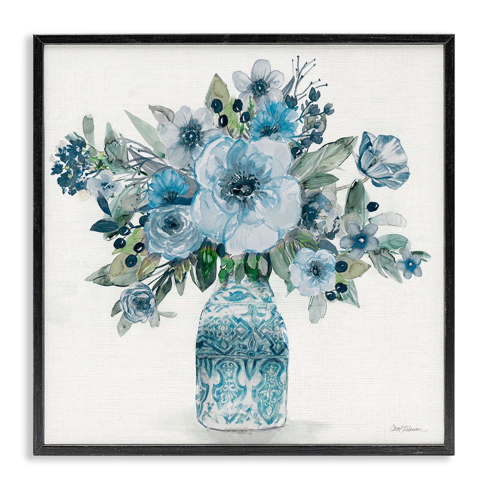 Stupell Industries Pastel Blue Botanical Bouquet Black Framed Giclee Art, design by Carol Robinson