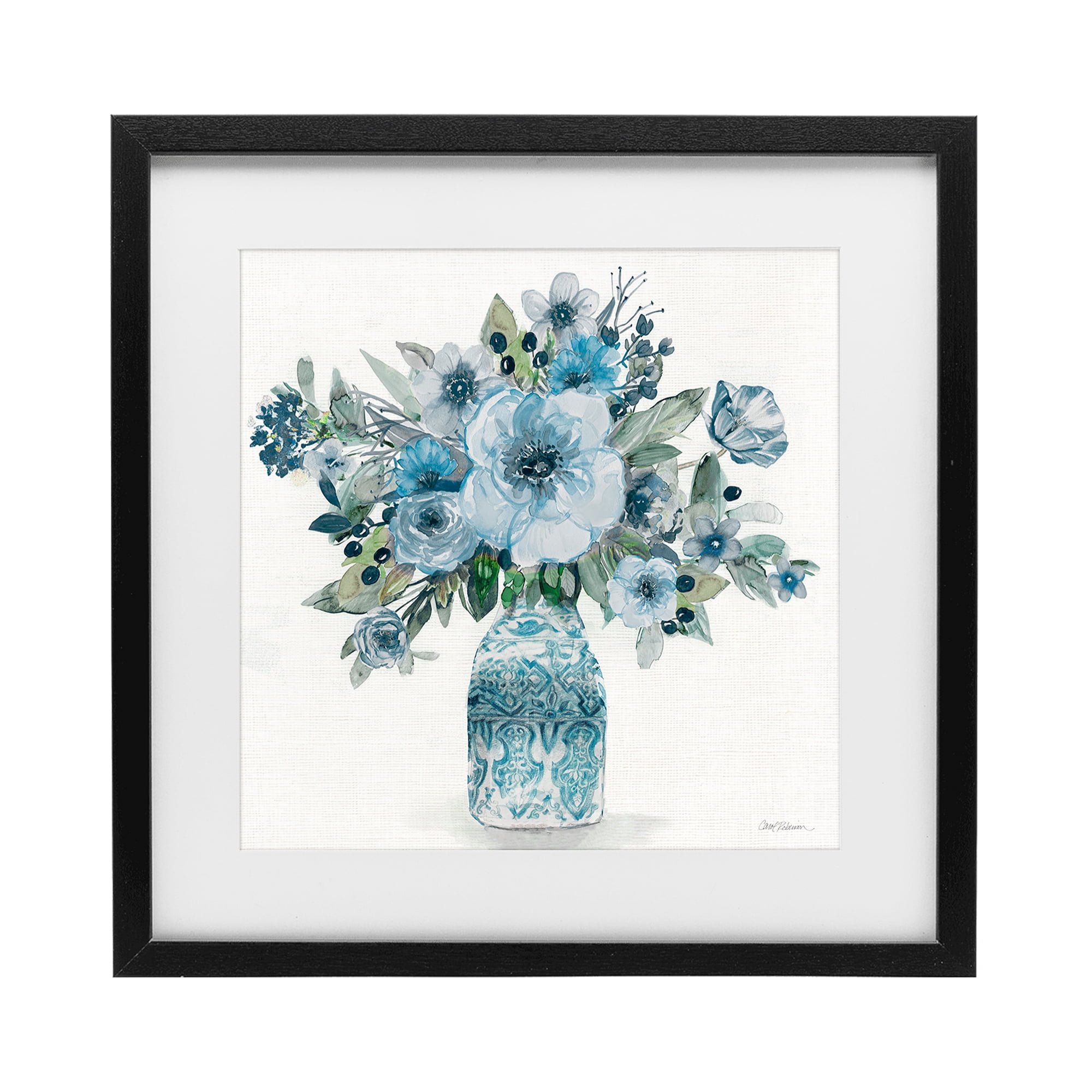Stupell Industries Pastel Blue Botanical Bouquet Black Framed Print Under Glass, design by Carol Robinson