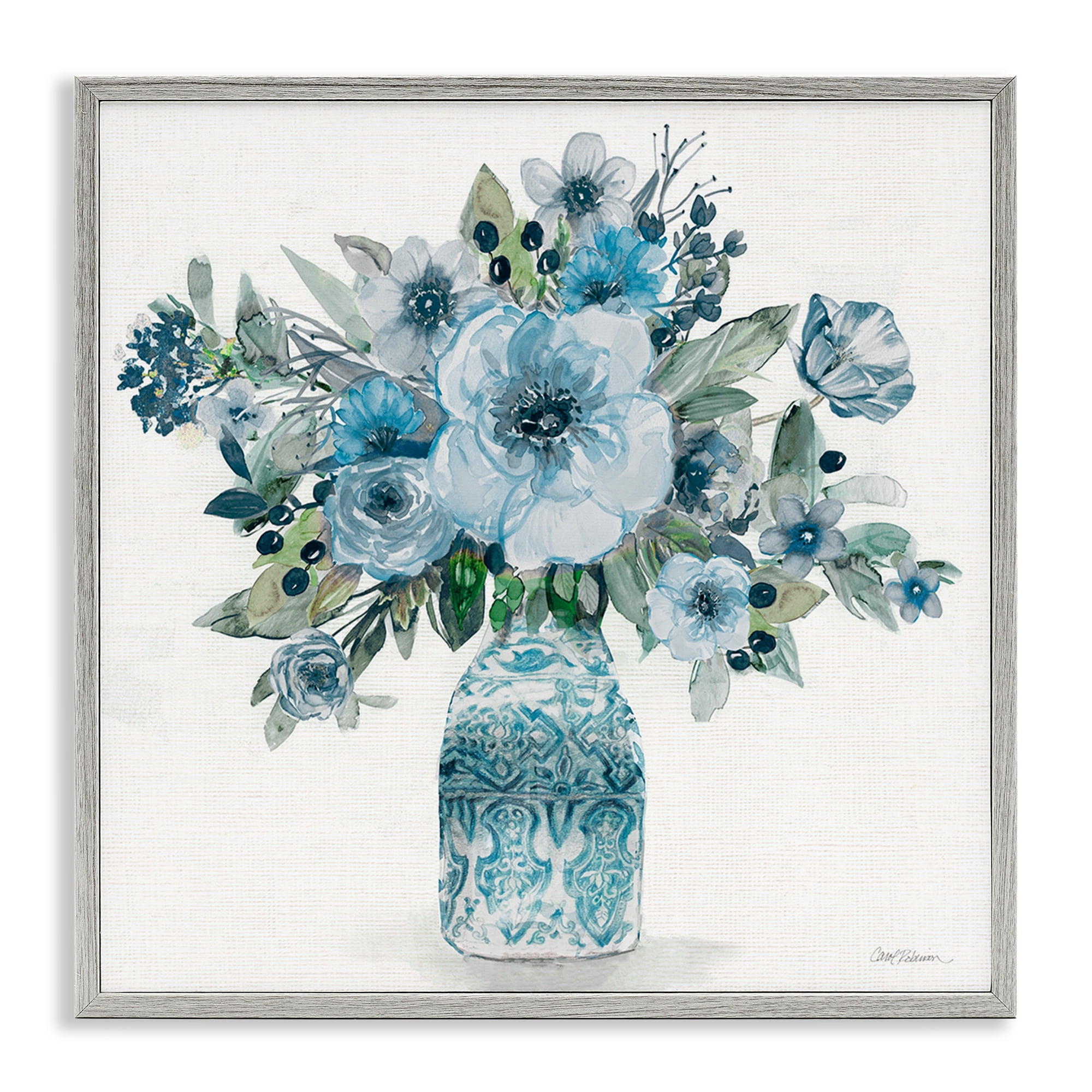 Stupell Industries Pastel Blue Botanical Bouquet Gray Framed Giclee Art, design by Carol Robinson