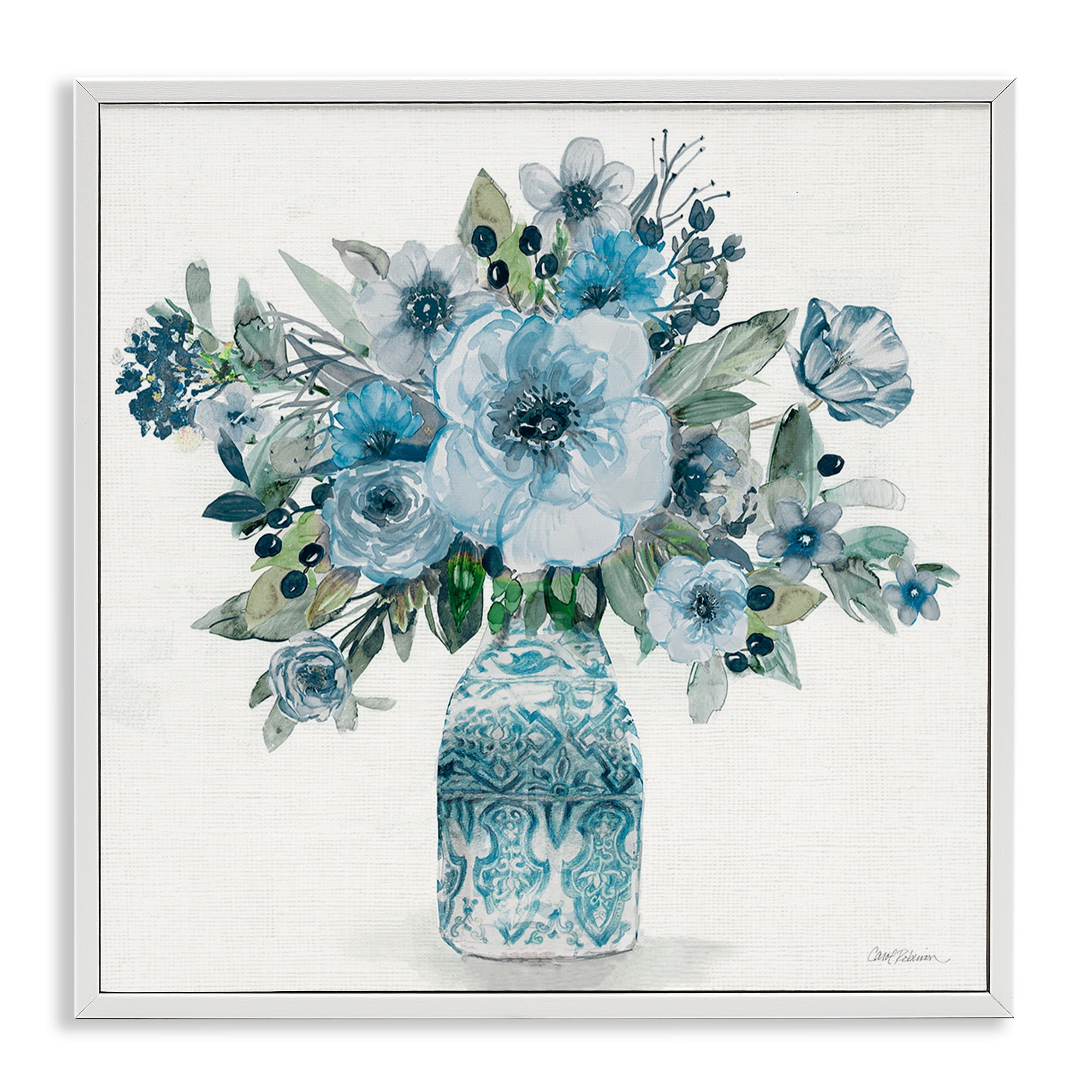 Stupell Industries Pastel Blue Botanical Bouquet White Framed Giclee Art, design by Carol Robinson