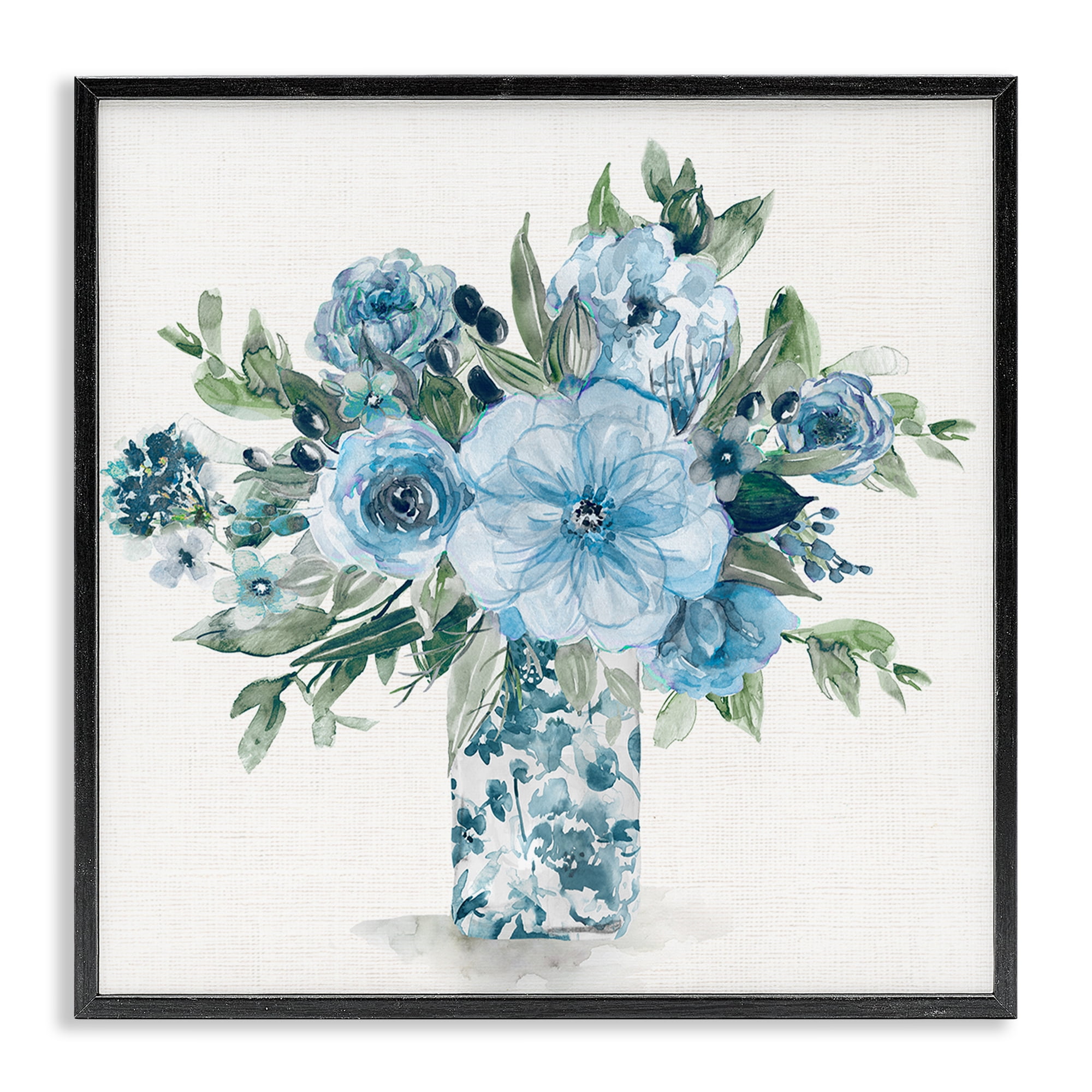 Stupell Industries Pastel Blue Bouquet Foliage Black Framed Giclee Art, design by Carol Robinson