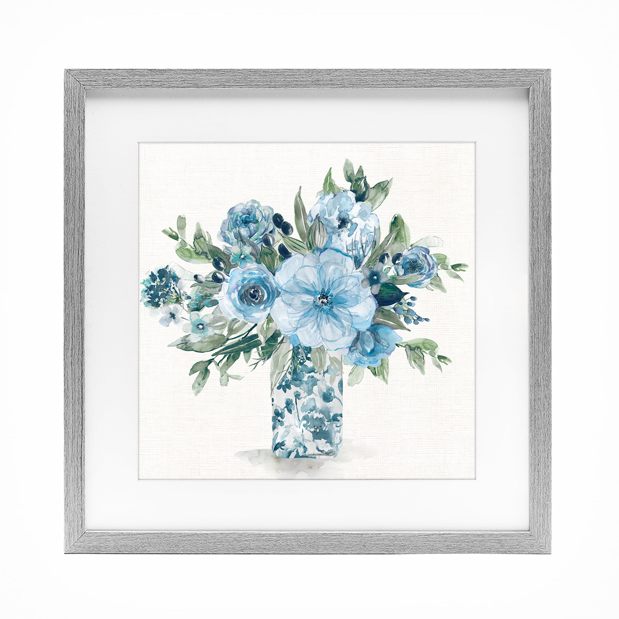 Stupell Industries Pastel Blue Bouquet Foliage Gray Framed Print Under Glass, design by Carol Robinson