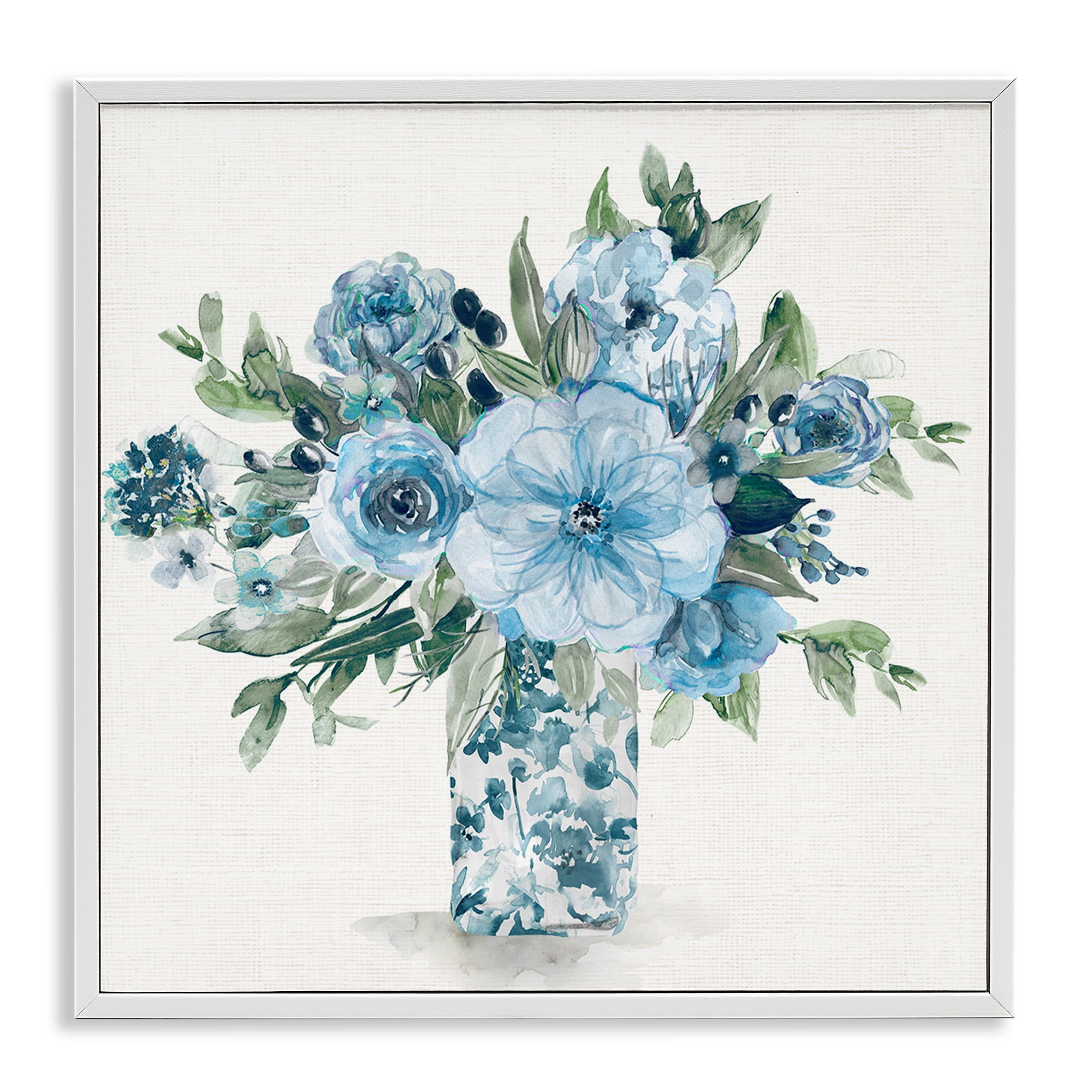 Stupell Industries Pastel Blue Bouquet Foliage White Framed Giclee Art, design by Carol Robinson