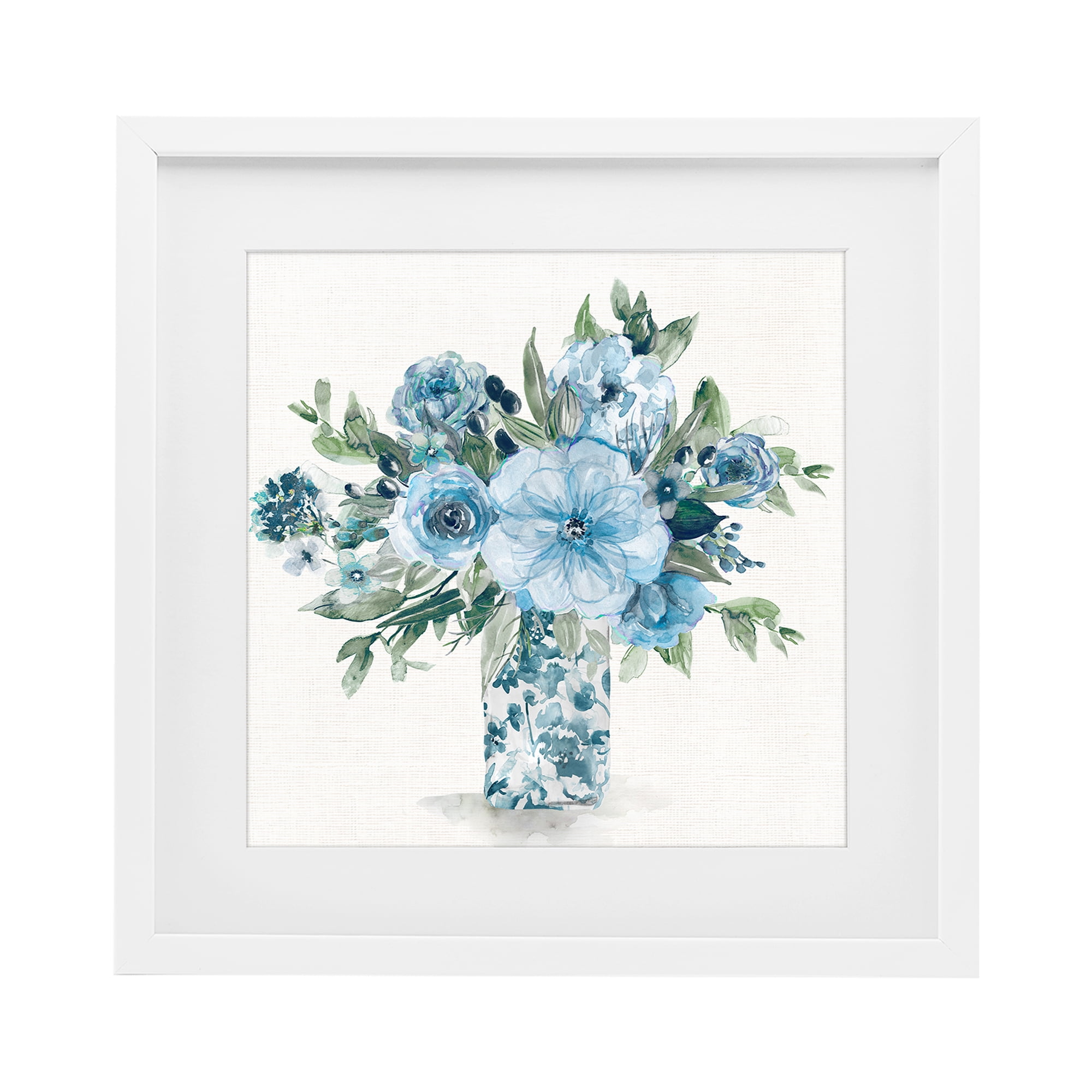 Stupell Industries Pastel Blue Bouquet Foliage White Framed Print Under Glass, design by Carol Robinson