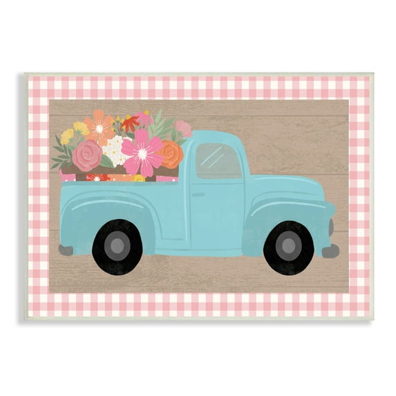 Stupell Industries Pastel Blue Farm Truck Spring Florals Pink Plaid, 10 x 15, Designed by Taylor Shannon Designs