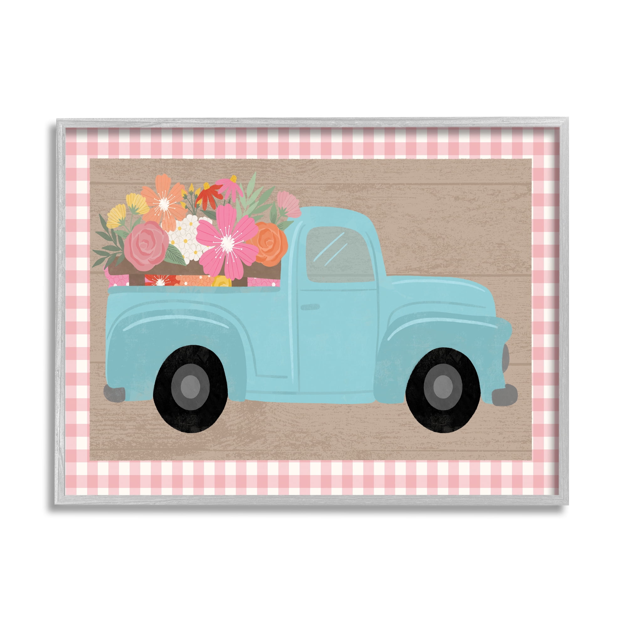 Stupell Industries Pastel Blue Farm Truck Spring Florals Pink Plaid, 11 x 14, Designed by Taylor Shannon Designs