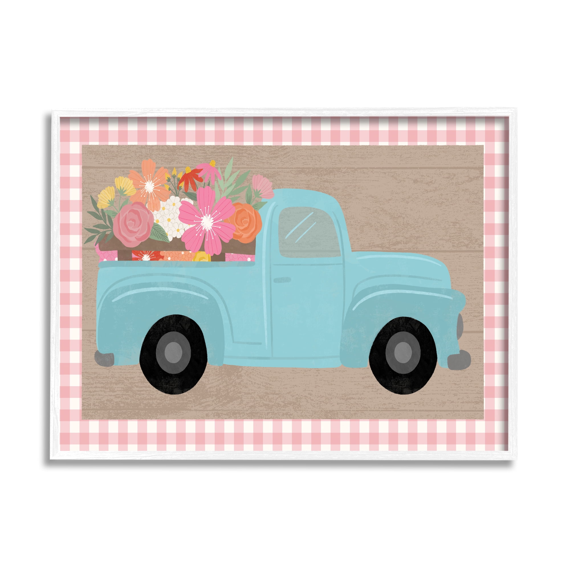 Stupell Industries Pastel Blue Farm Truck Spring Florals Pink Plaid, 16 x 20, Designed by Taylor Shannon Designs