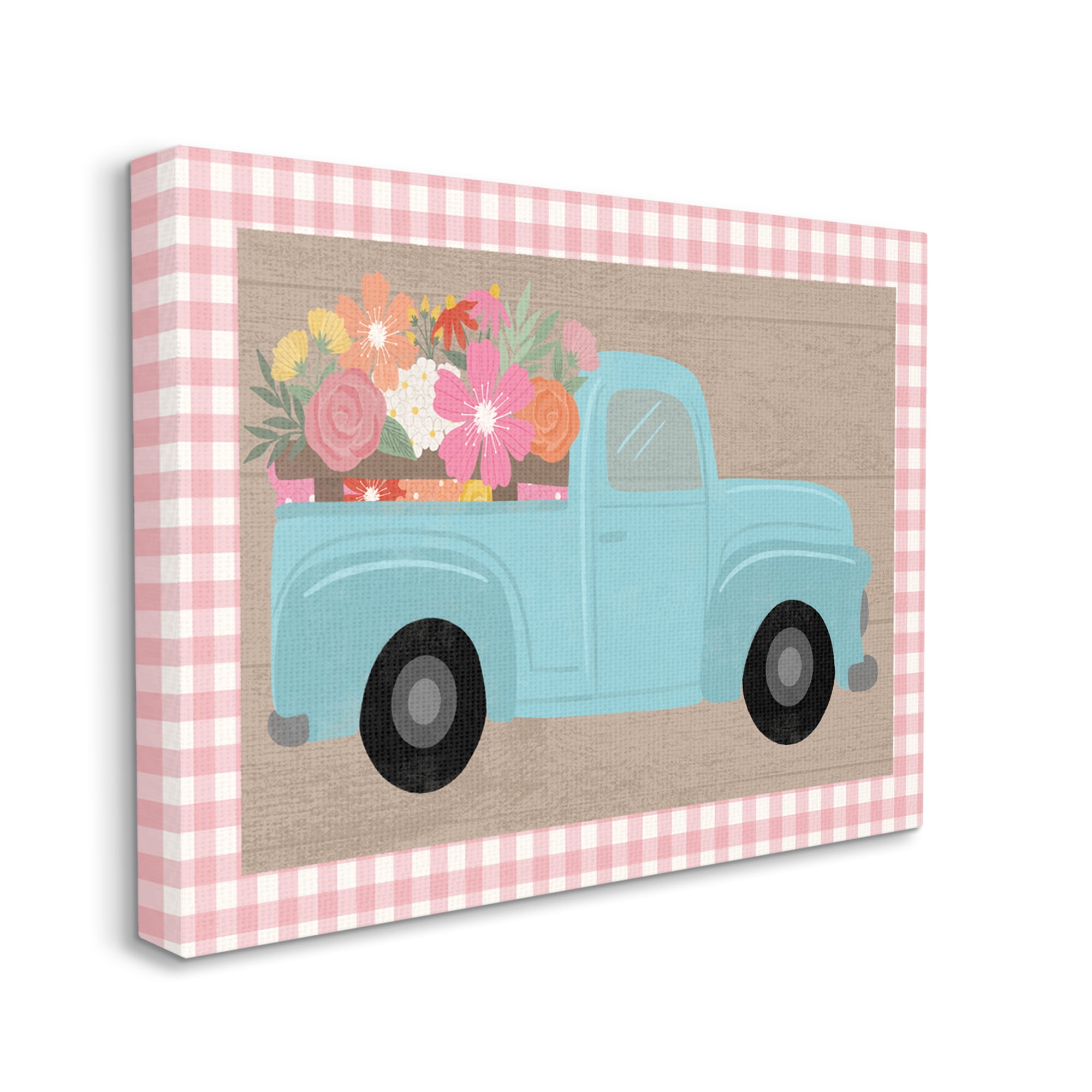 Stupell Industries Pastel Blue Farm Truck Spring Florals Pink Plaid, 36 x 48, Designed by Taylor Shannon Designs