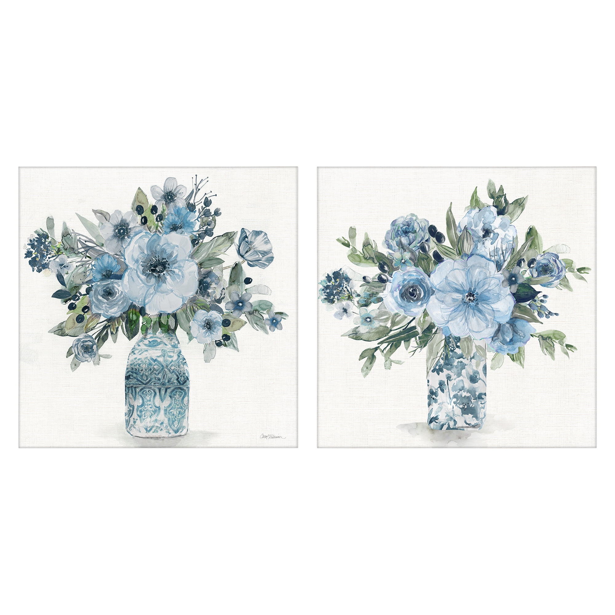 Stupell Industries Pastel Blue Floral Vase Arrangements 2 Piece Canvas Wall Art Set, design by Carol Robinson