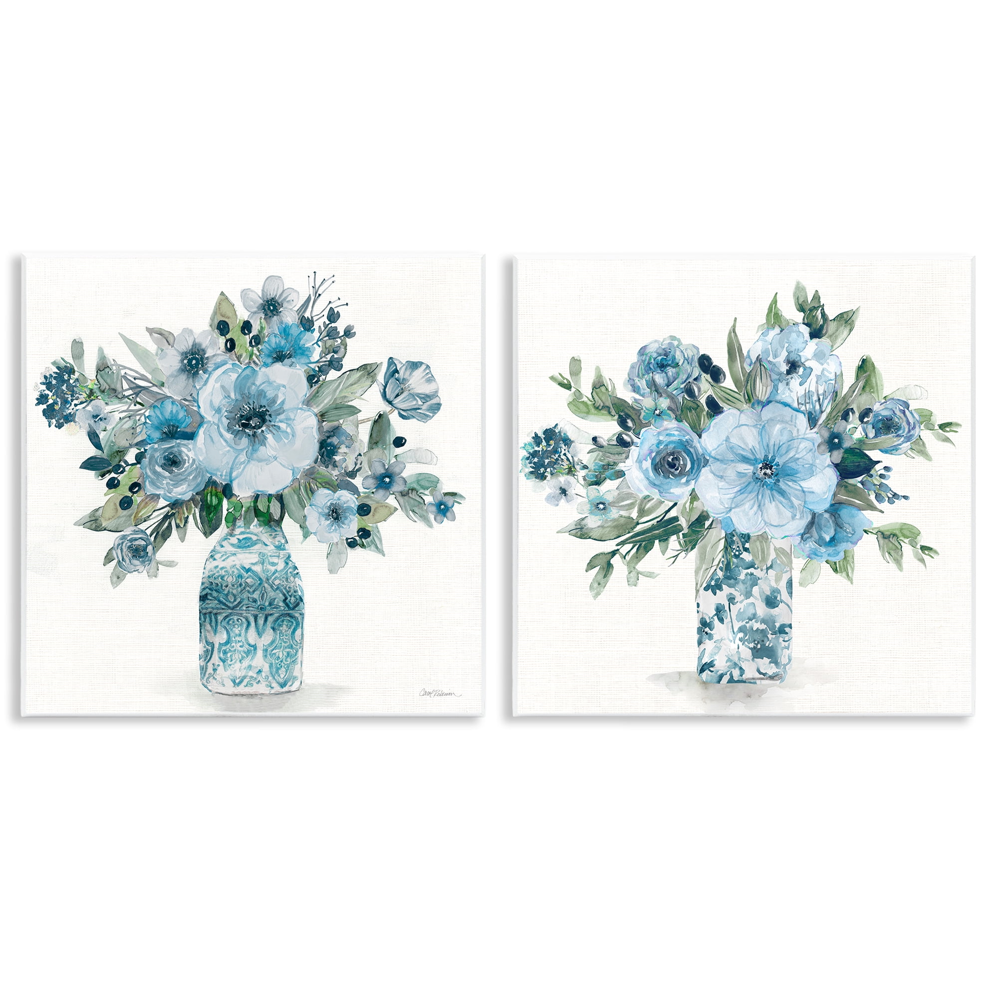 Stupell Industries Pastel Blue Floral Vase Arrangements 2 Piece Wall Plaque Art Set, design by Carol Robinson