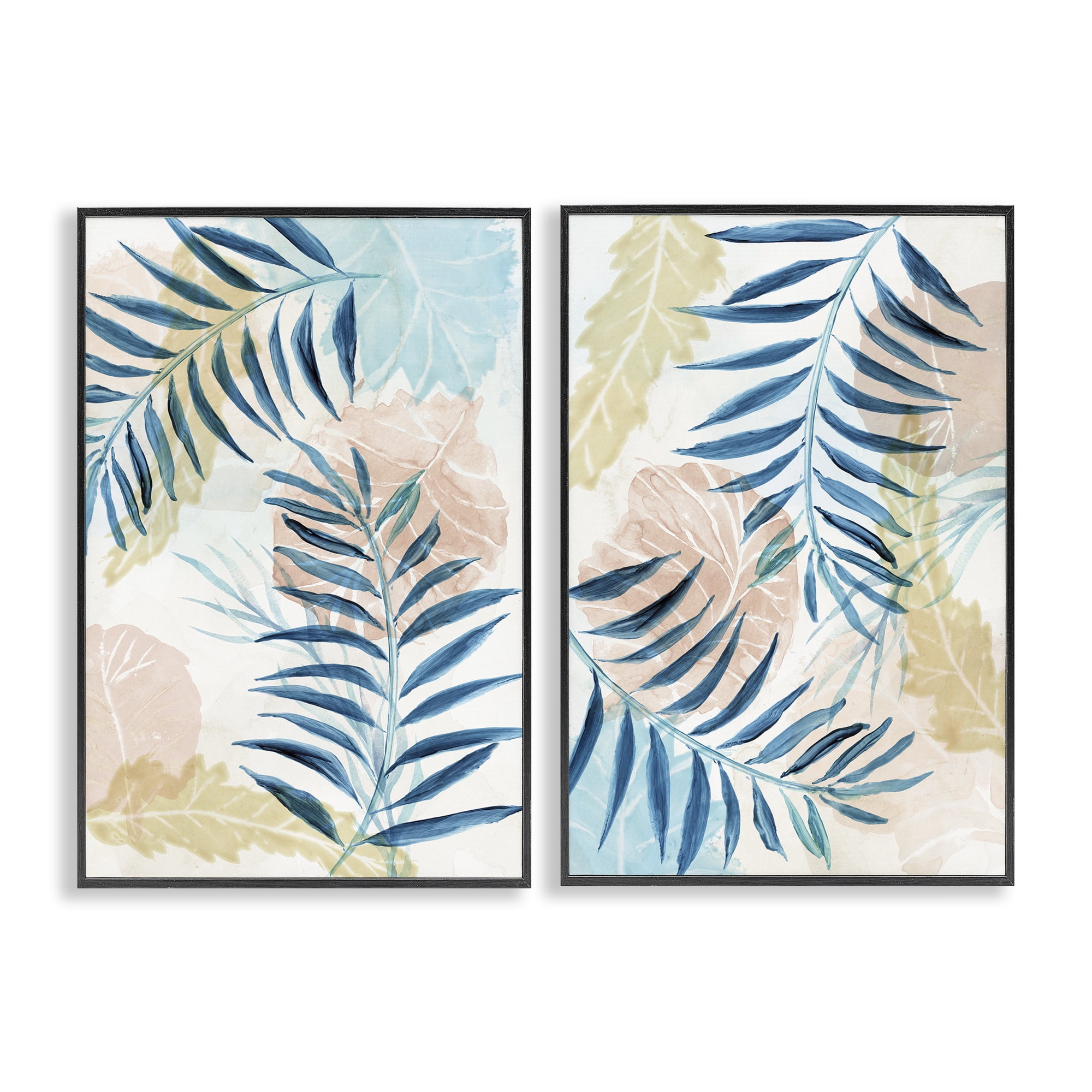 Stupell Industries Pastel & Blue Palm Fronds 2 Piece Black Framed Giclee Art Set, design by Nan