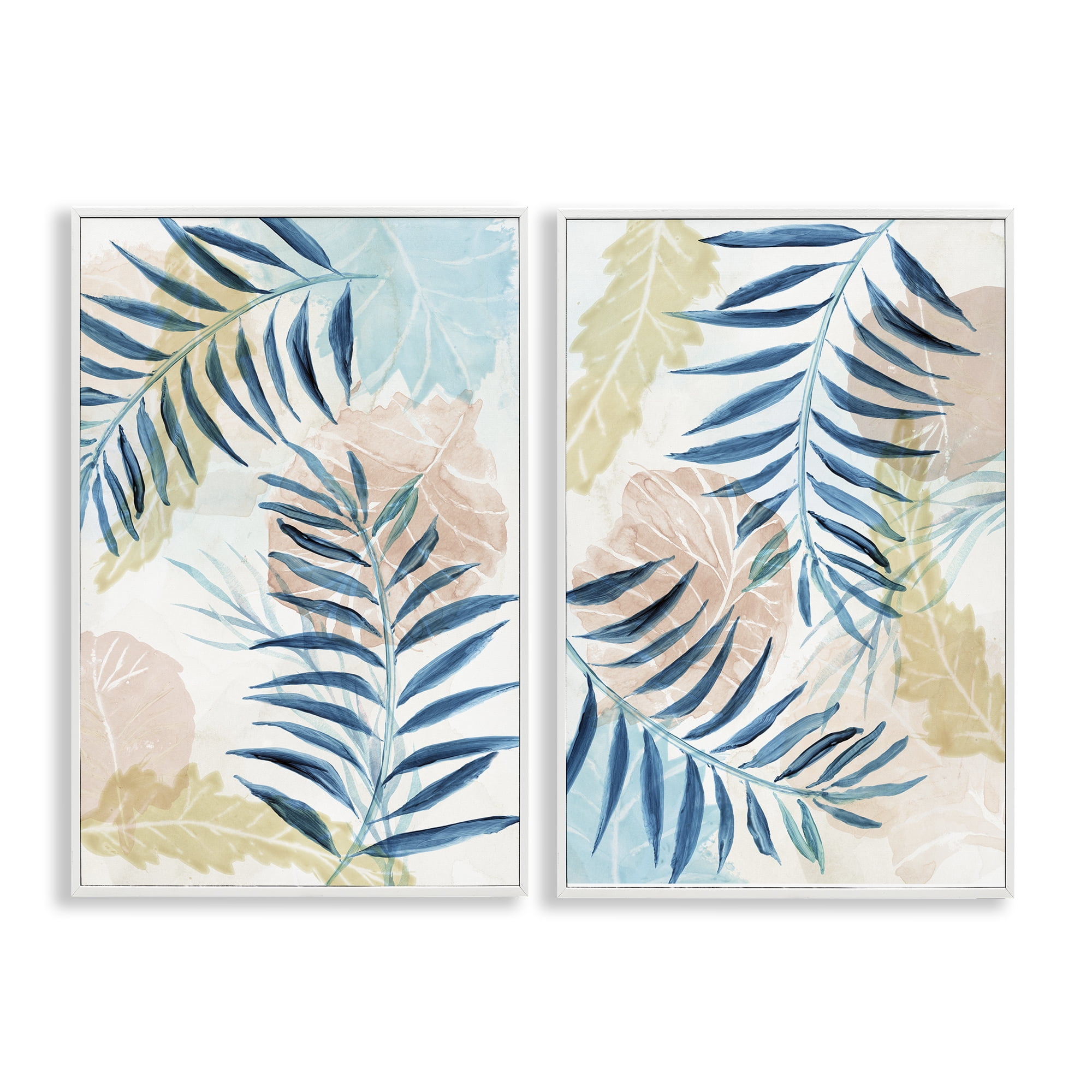 Stupell Industries Pastel & Blue Palm Fronds 2 Piece White Framed Giclee Art Set, design by Nan